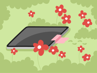 A hand holding a tablet with red flowers on it