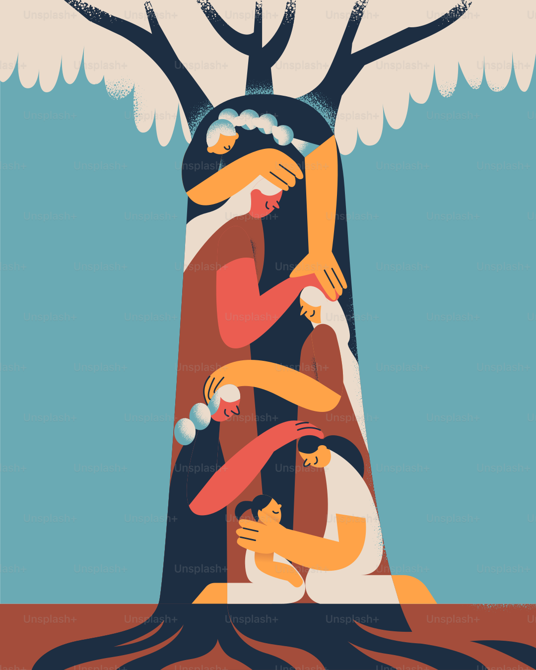 A poster of a tree with two people hugging