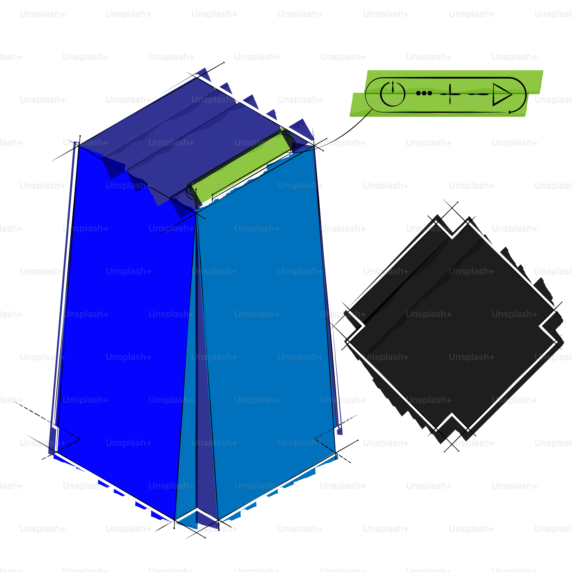 Un'immagine di un oggetto blu e nero
