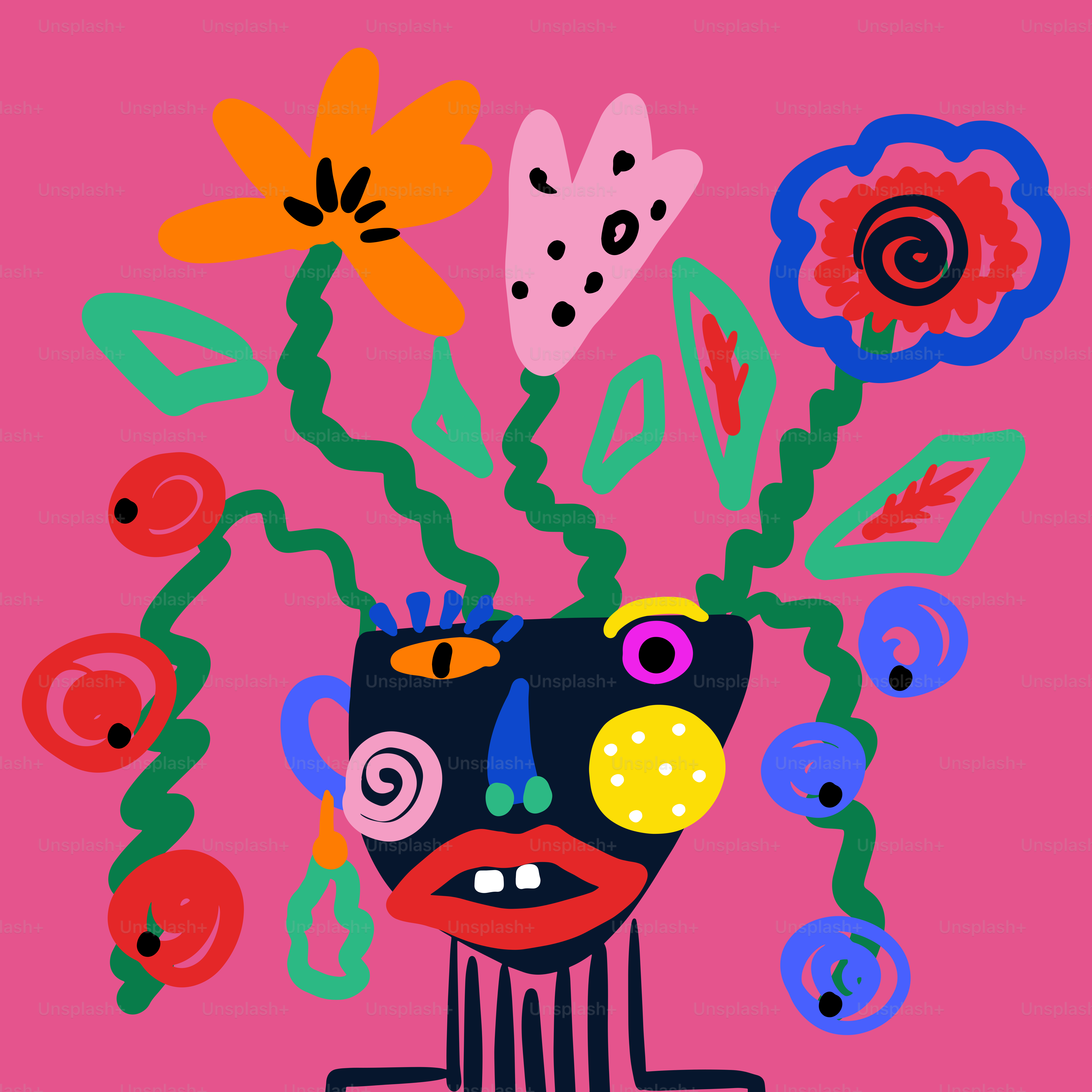 A painting of a vase with flowers on a pink background