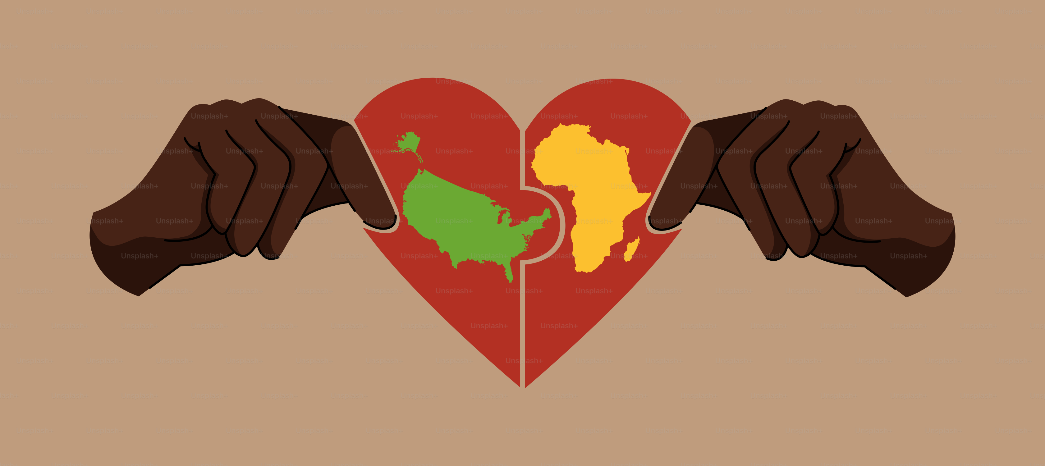 Two hands holding a heart with a map of africa