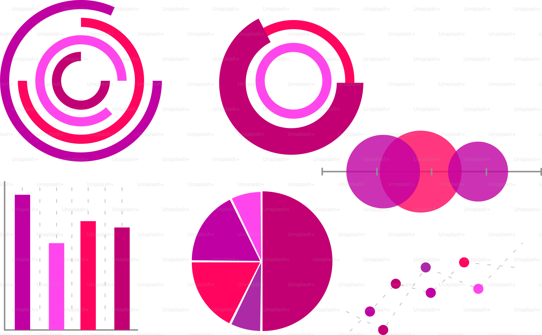 A bunch of different colored circles on a white background