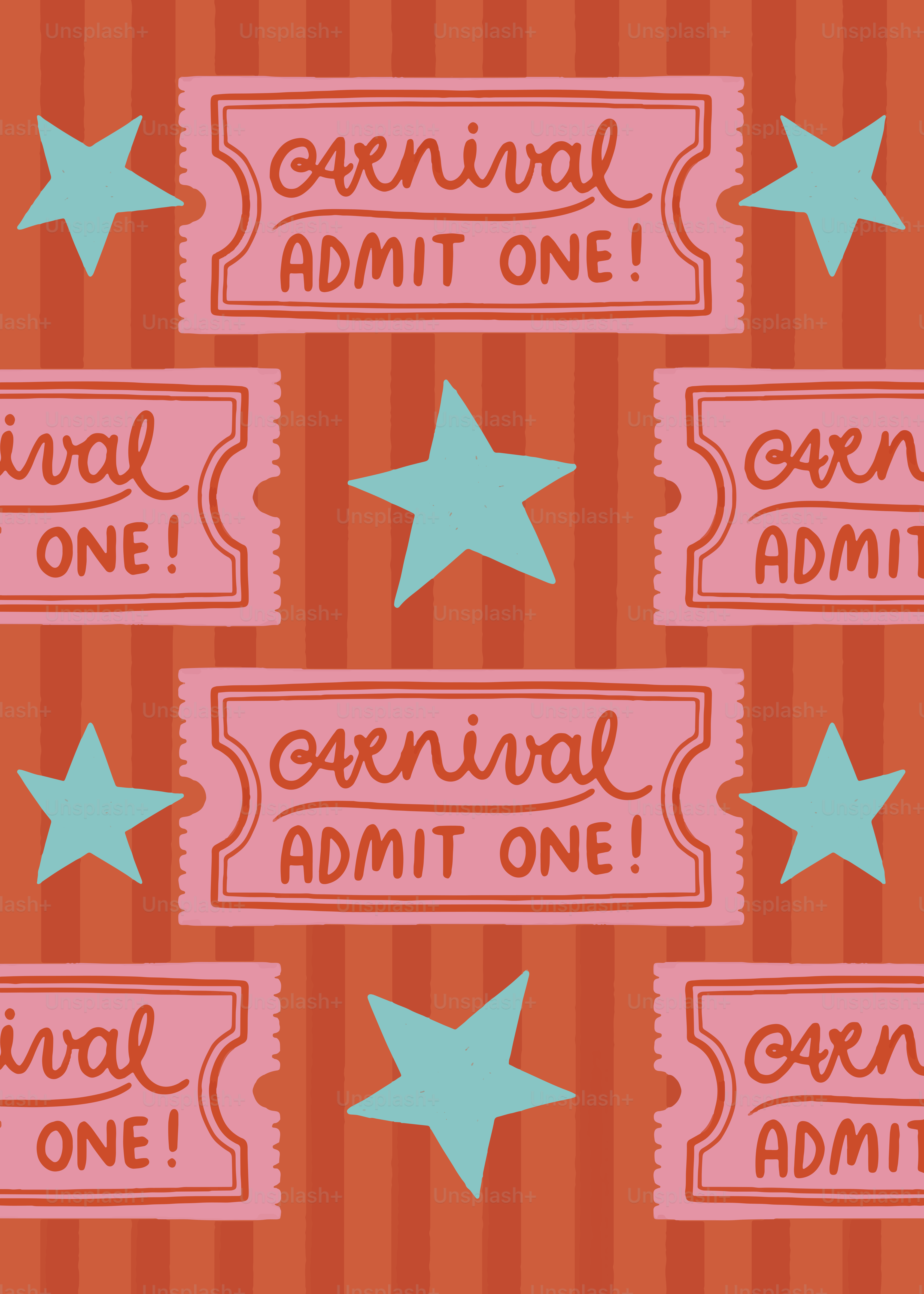 An orange background with stars and a movie ticket