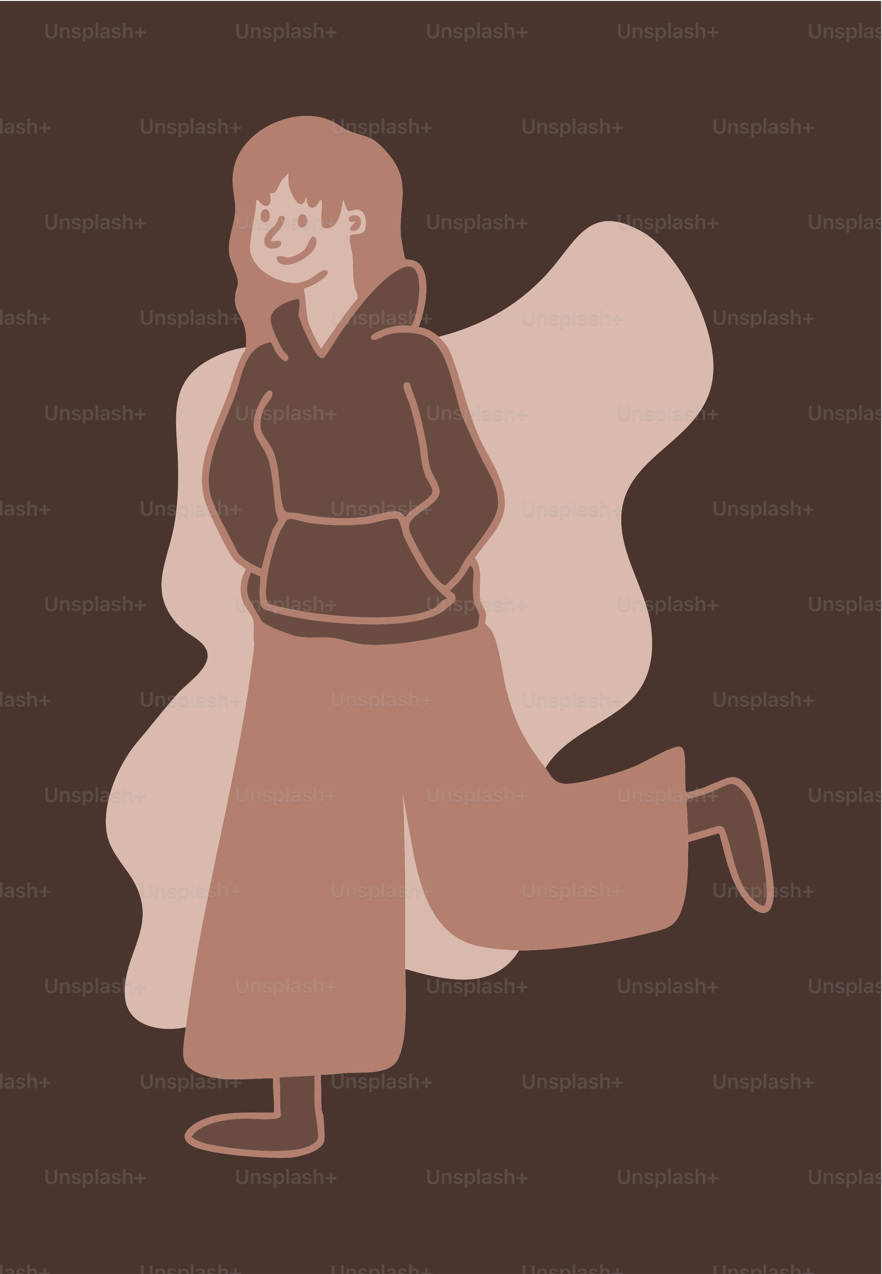 A drawing of a woman in a brown dress