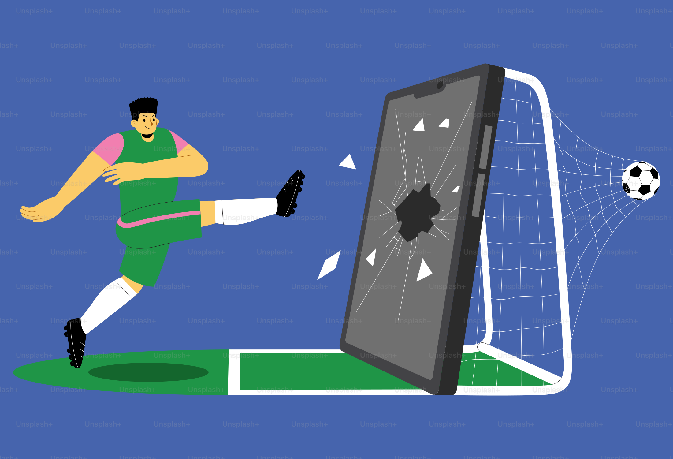 Un hombre pateando una pelota de fútbol hacia una portería