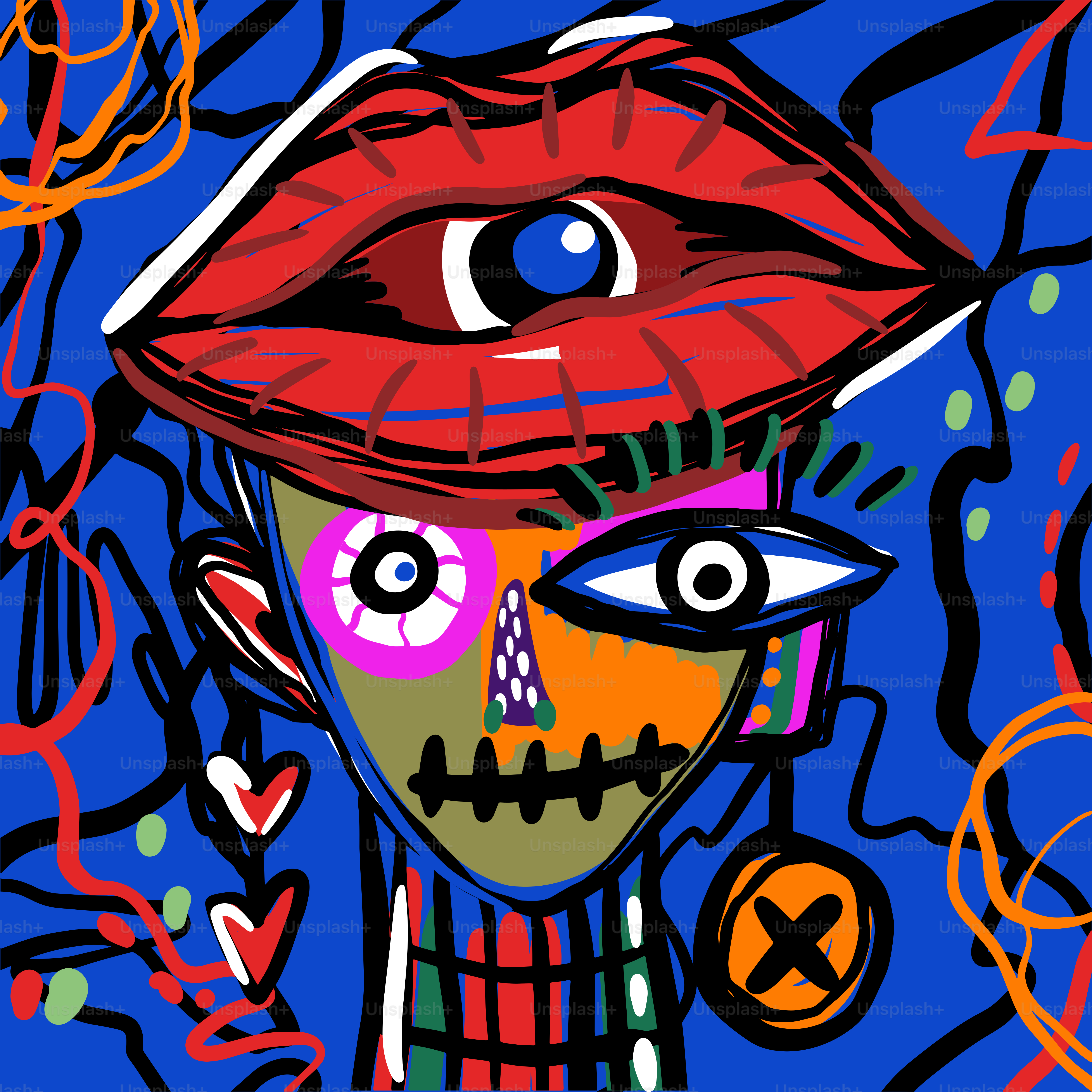 A painting of a woman with a skull on her face