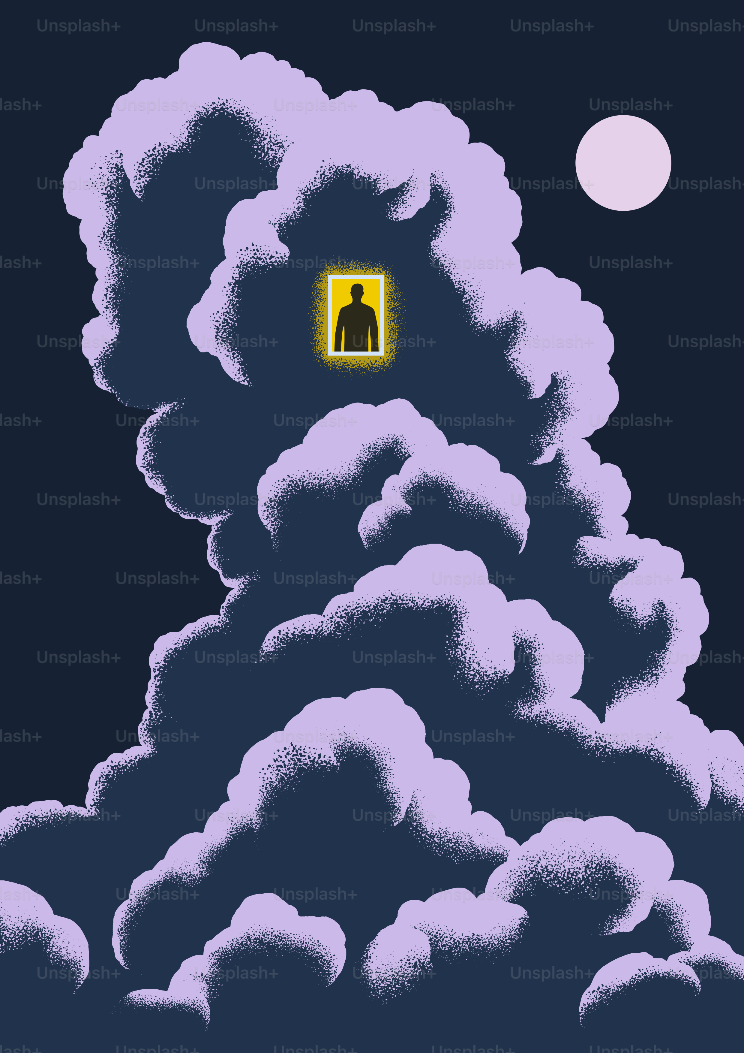 하늘의 구름 위에 서 있는 남자