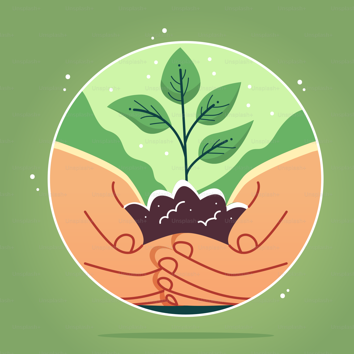 A hand holding a plant with a green background