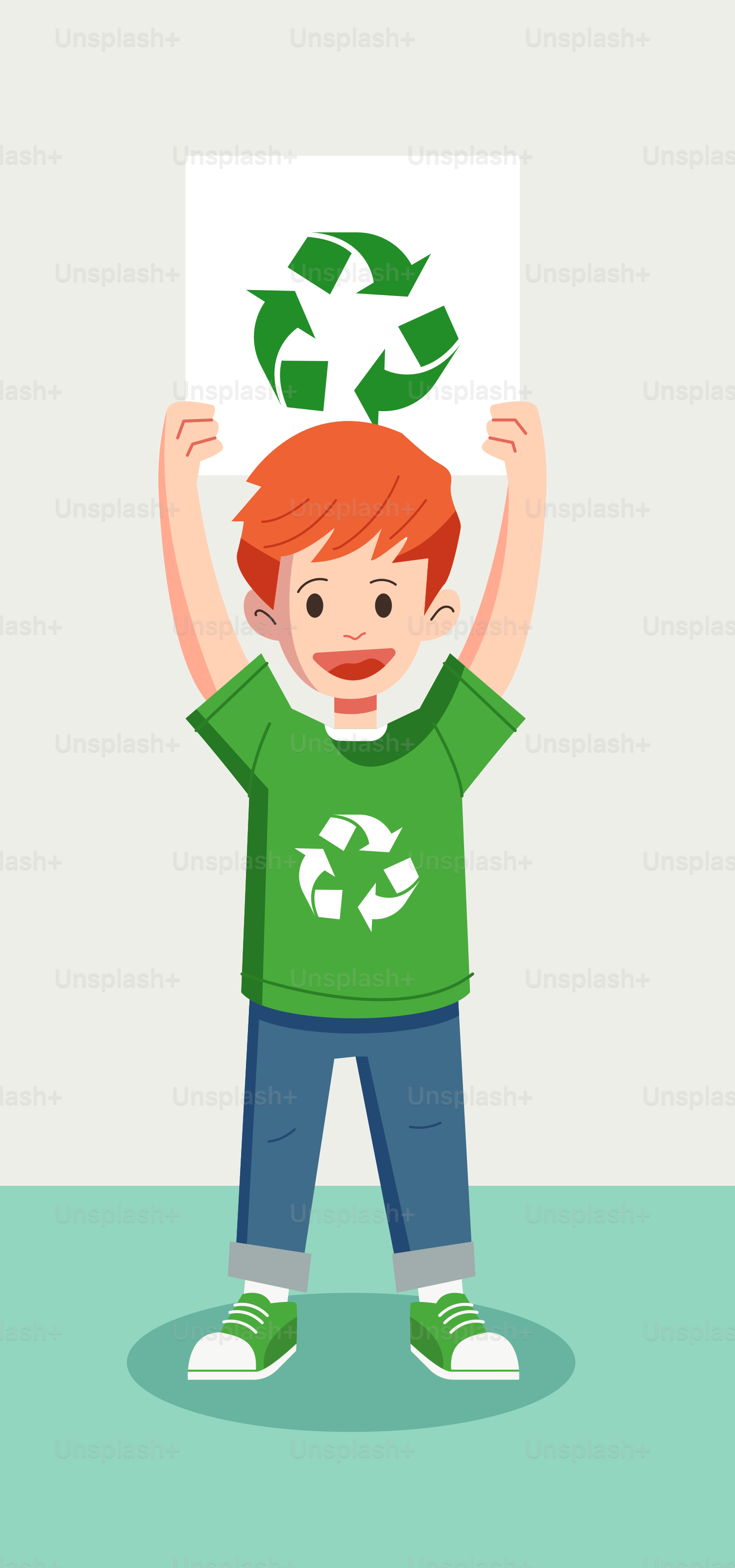 A young boy holding up a recycle sign