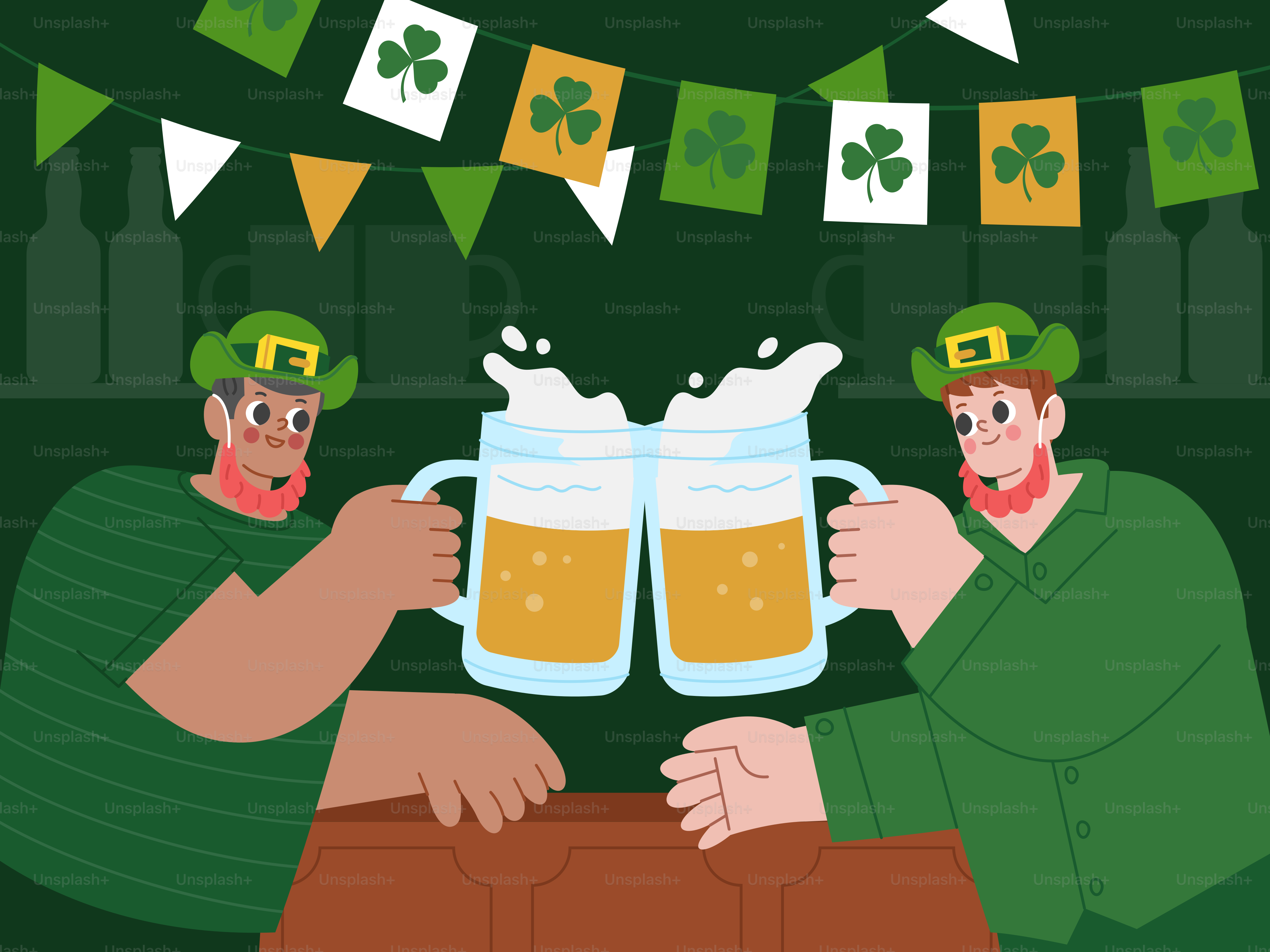 A couple of men sitting next to each other holding mugs of beer