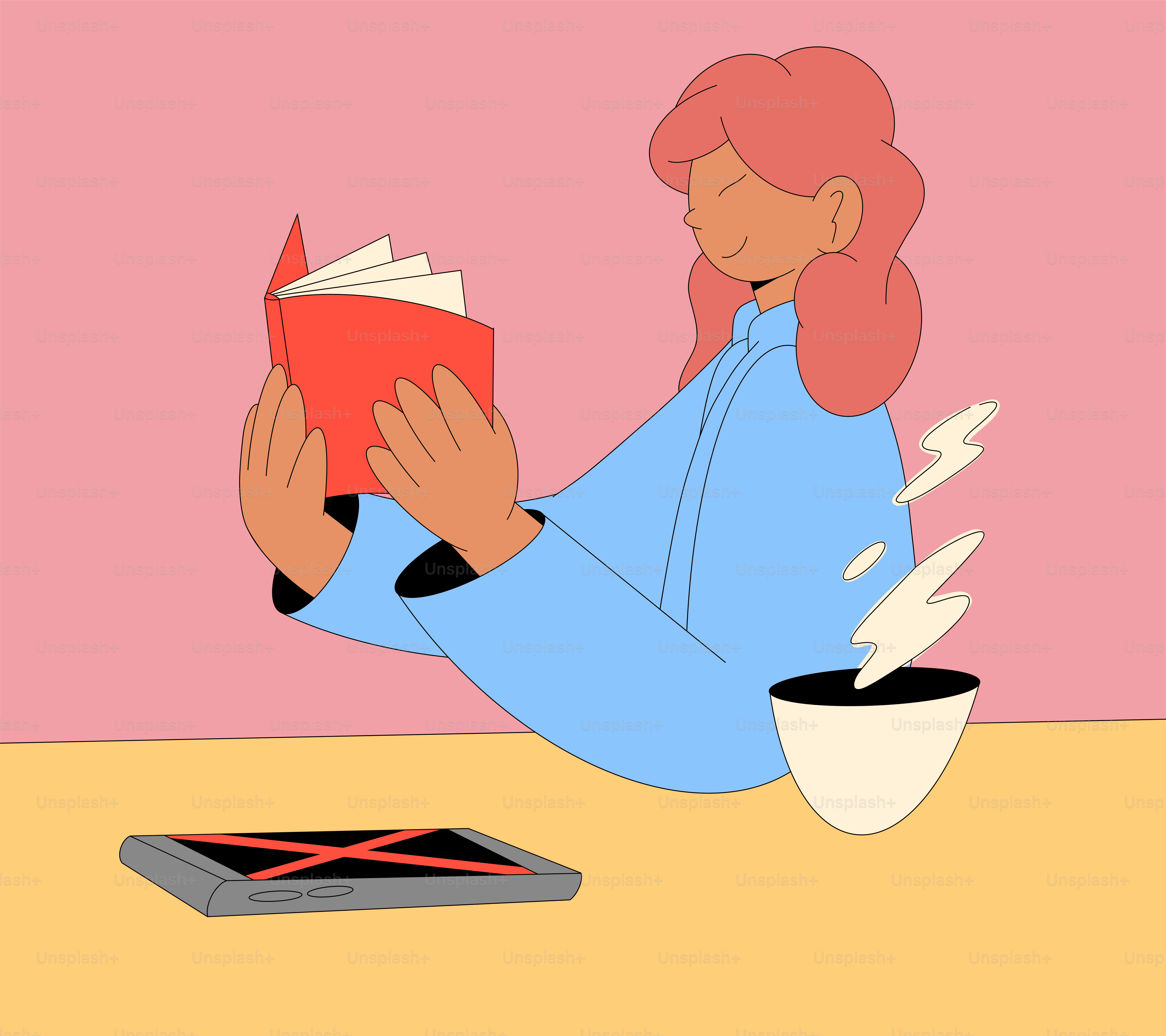 Una donna seduta a un tavolo che legge un libro