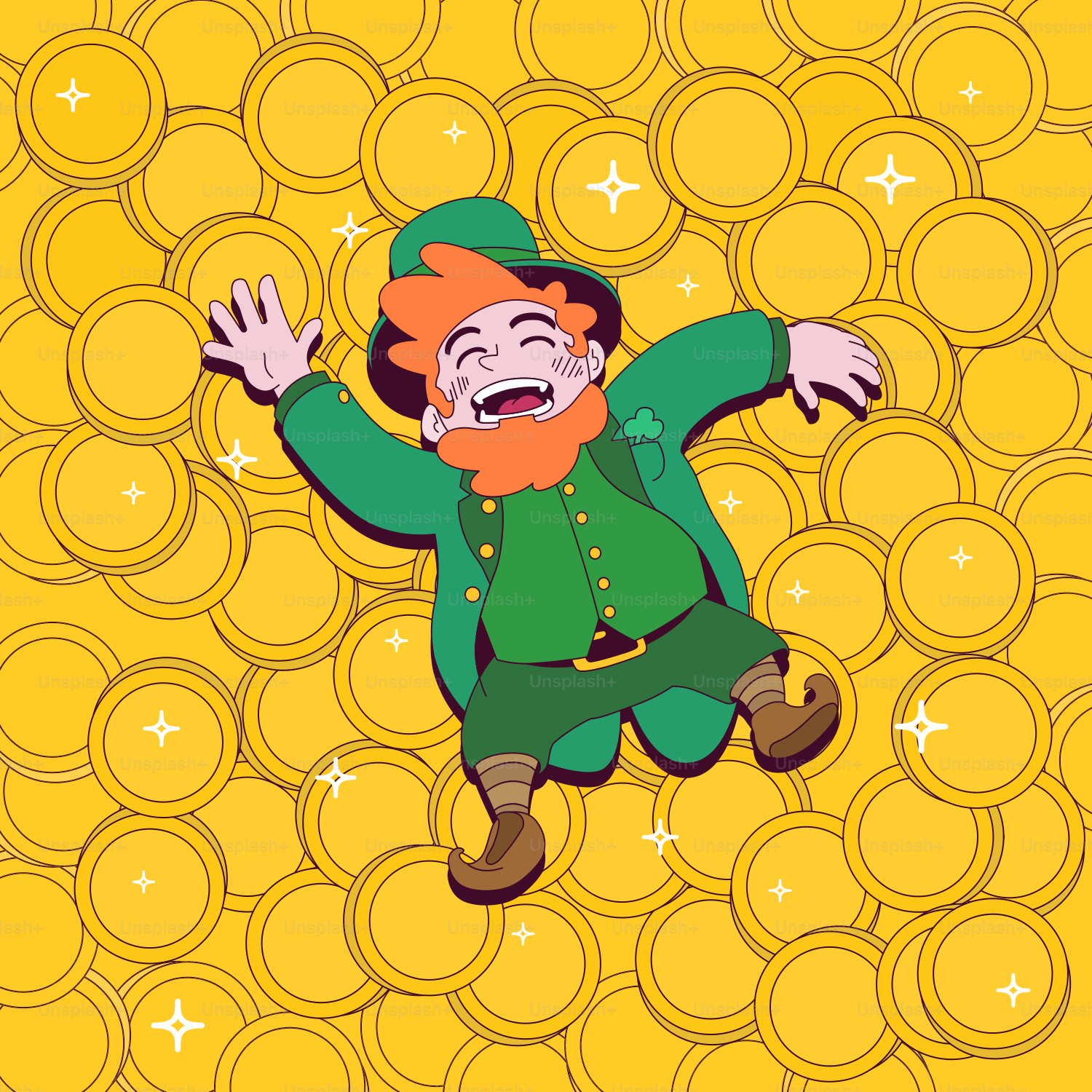 A cartoon of a lepreite jumping in the air