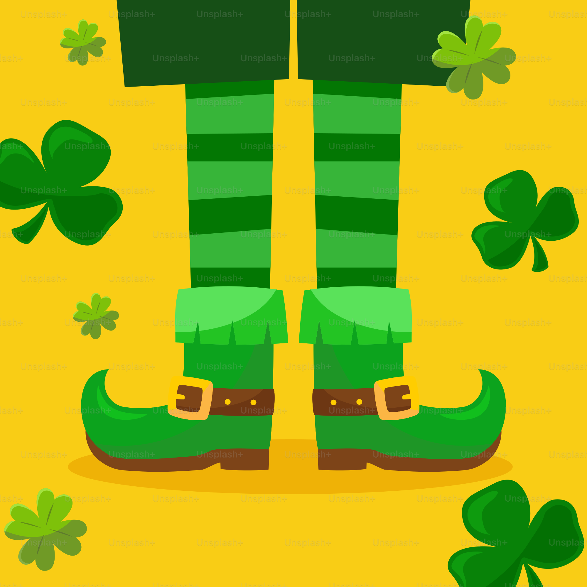 A st patrick's day poster with a person in green boots and shamrocks