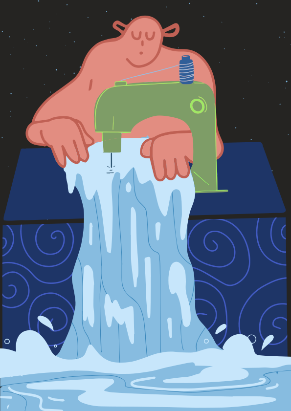 ミシンを使う男性の漫画