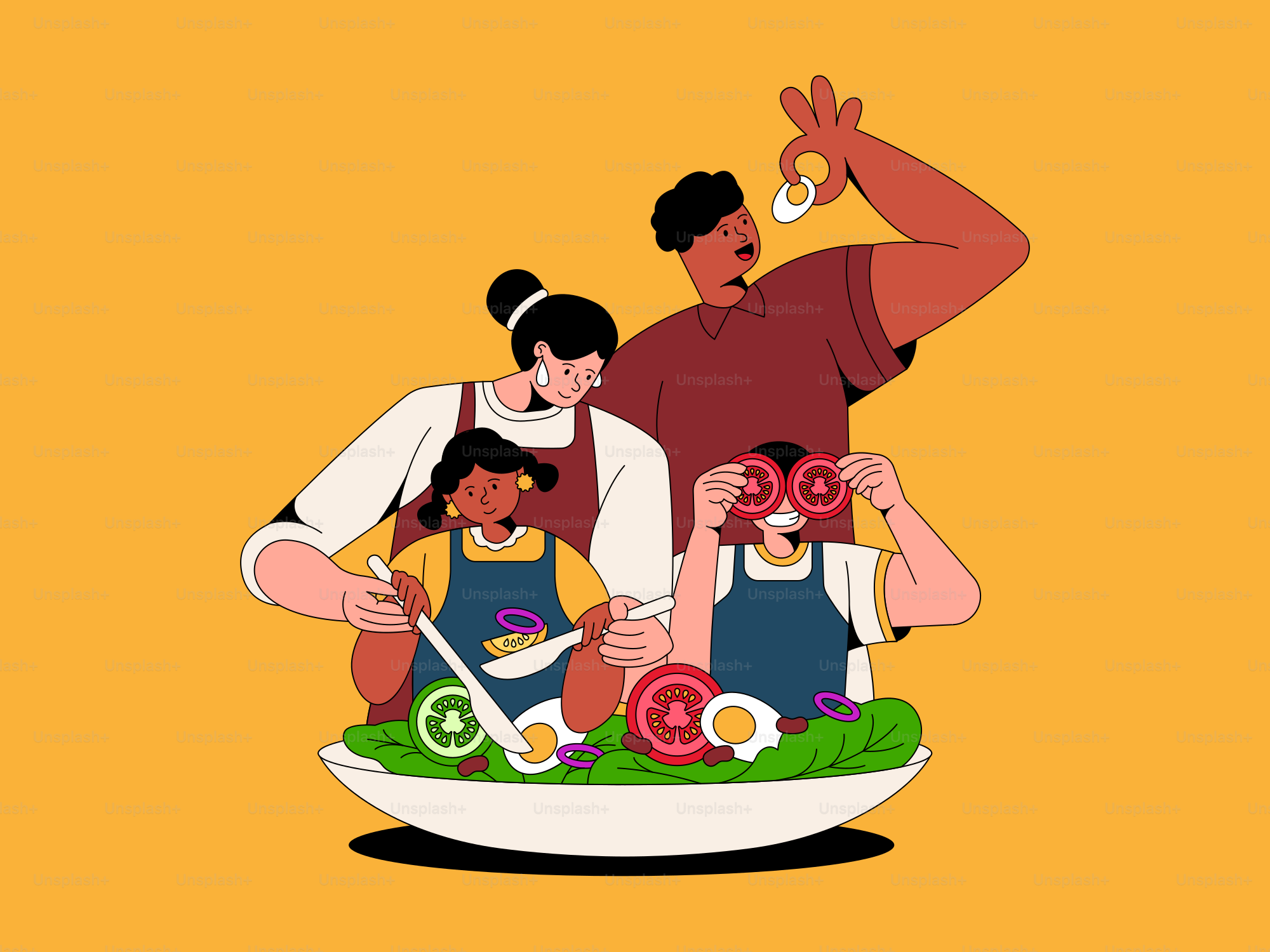 A group of people standing around a bowl of food