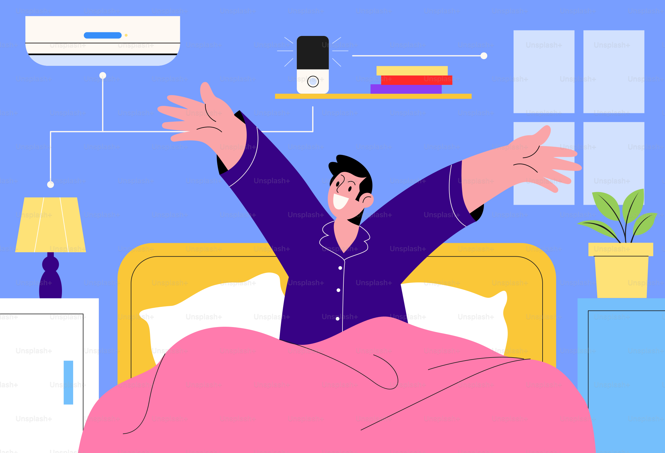 A man laying on top of a bed in a bedroom