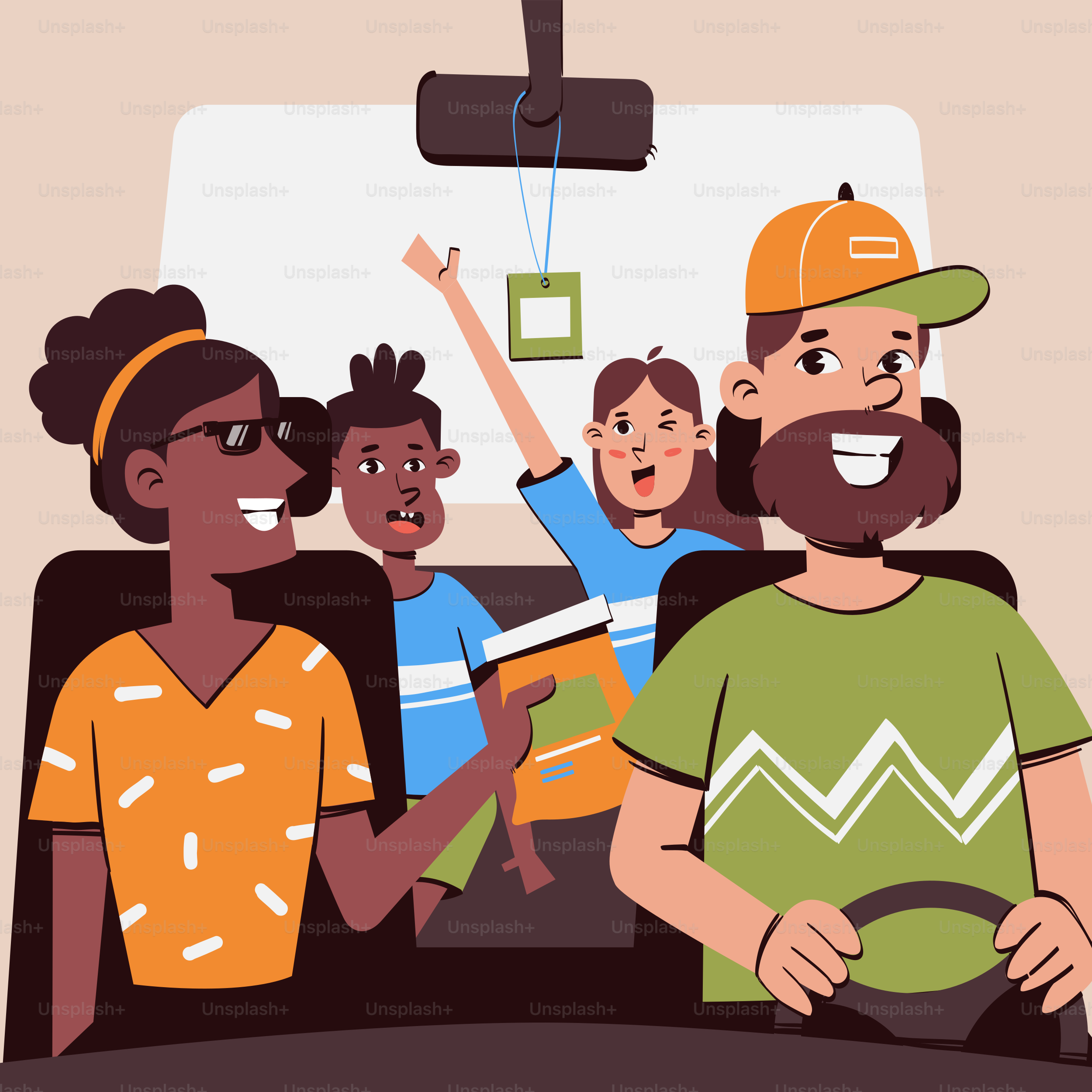 A group of people sitting on a bus together