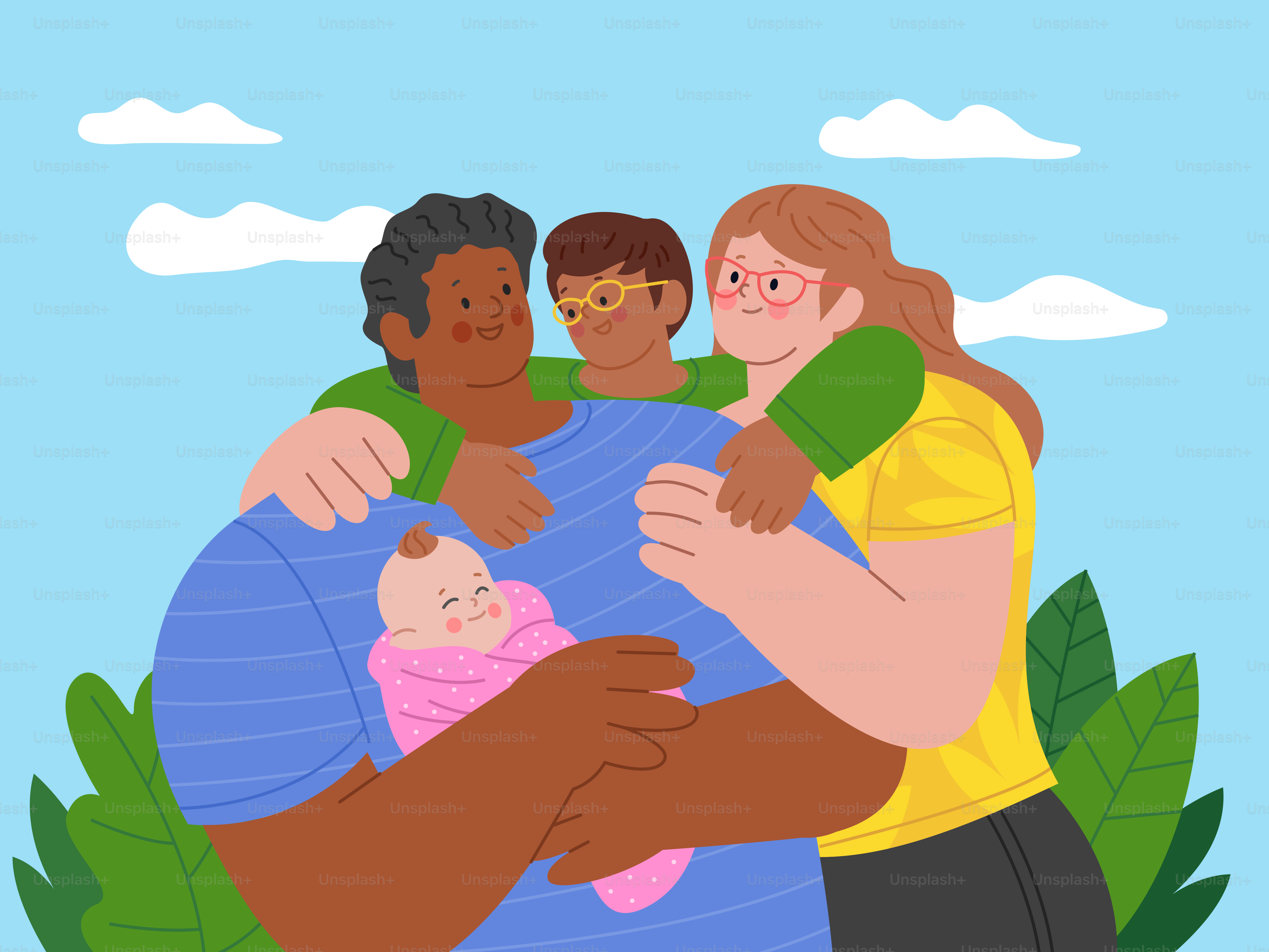 Ein Mann, der ein Baby in den Armen hält