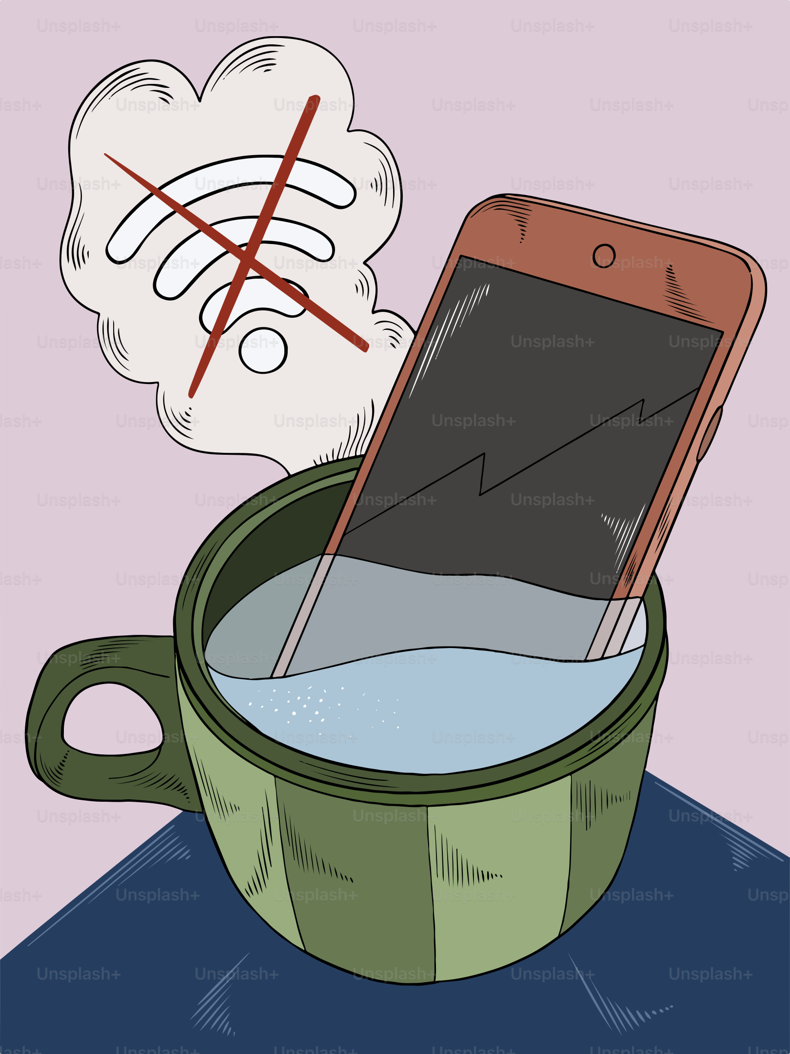 A cell phone sitting in a cup of water