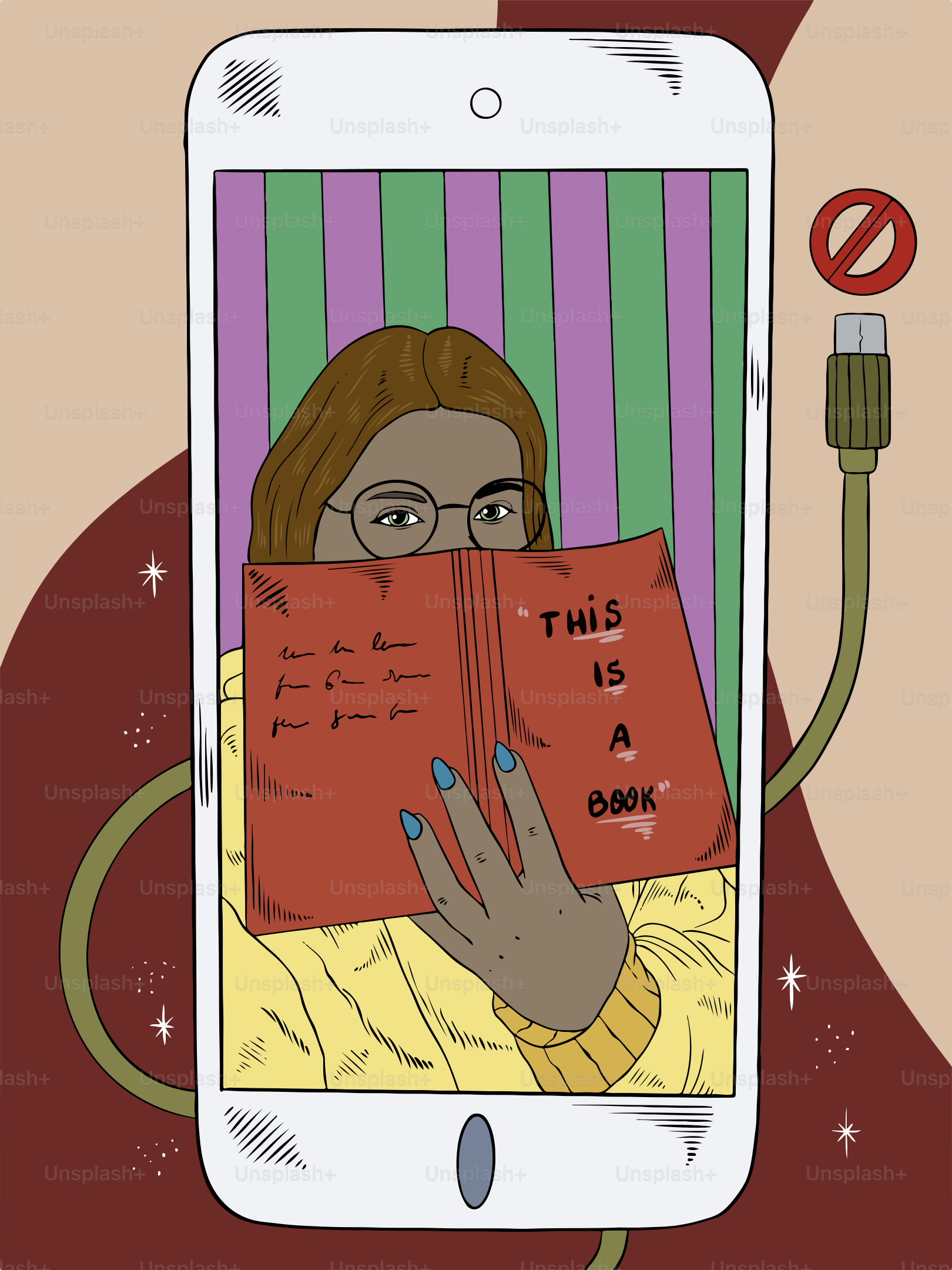 A woman is reading a book on her phone