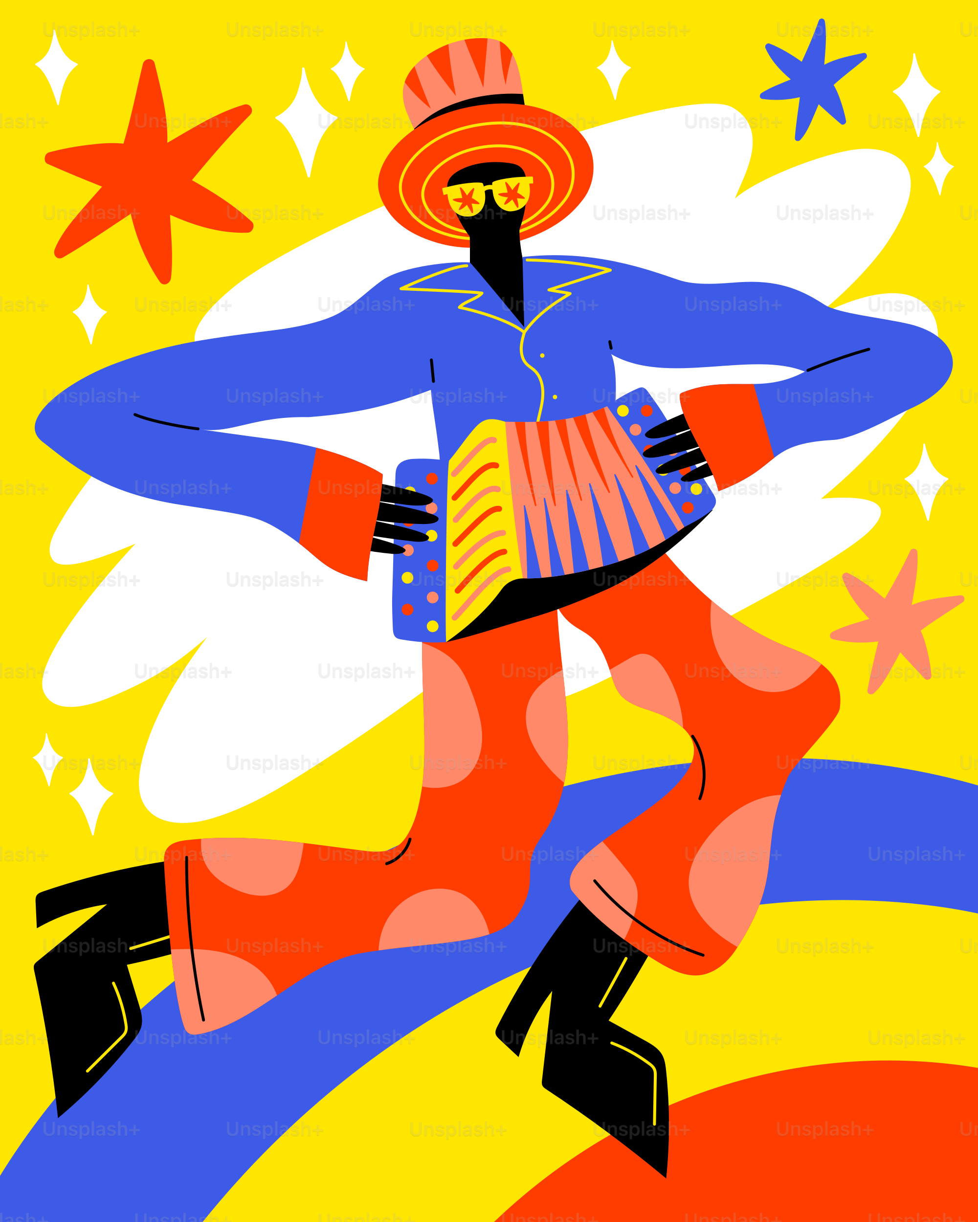 A painting of a person with a hat and boots