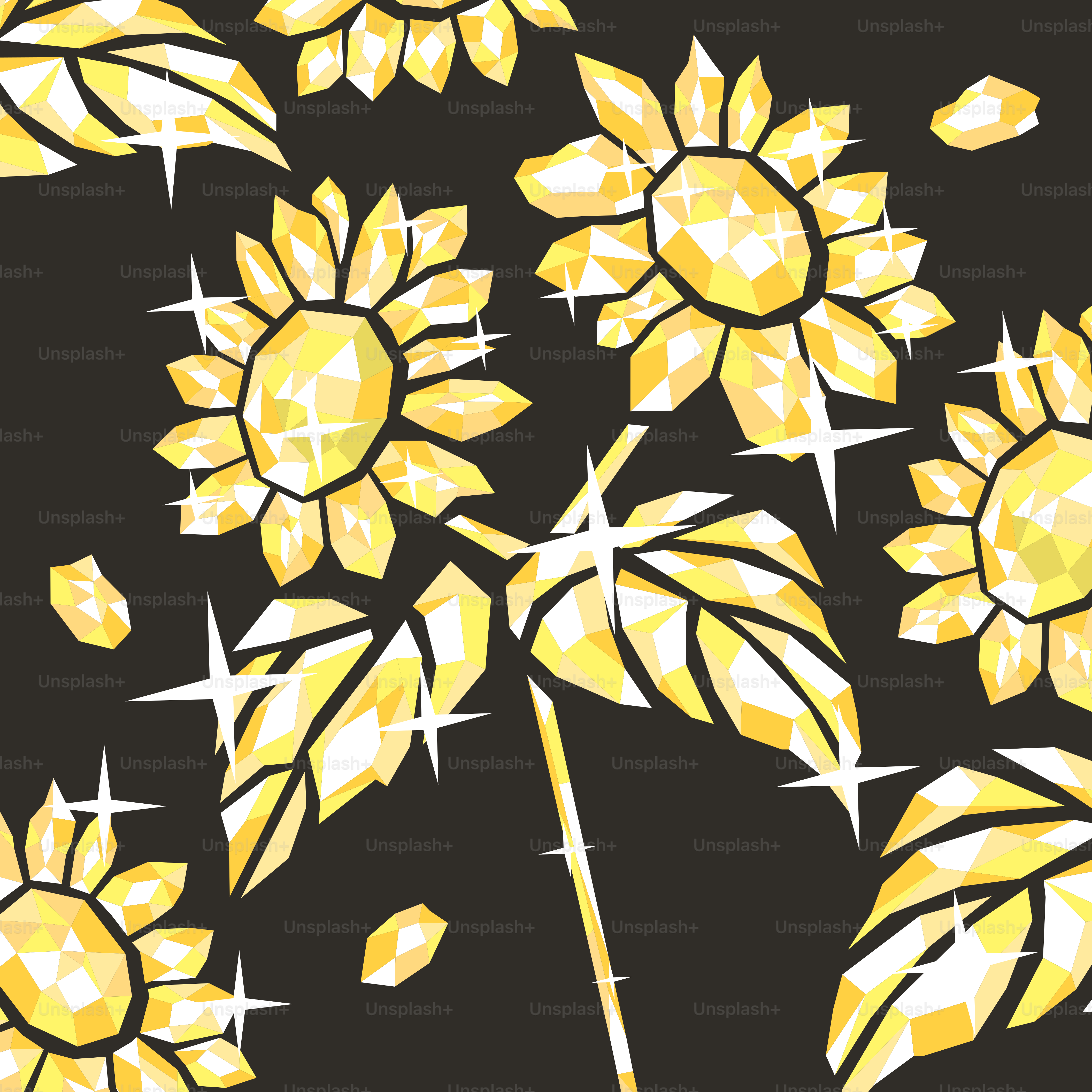 A picture of a bunch of sunflowers on a black background