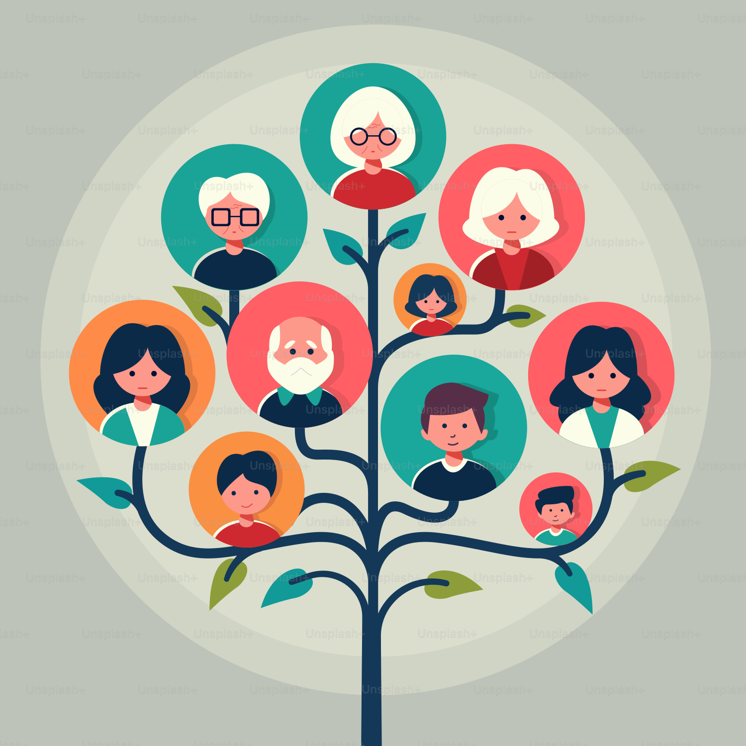 A family tree with many people on it