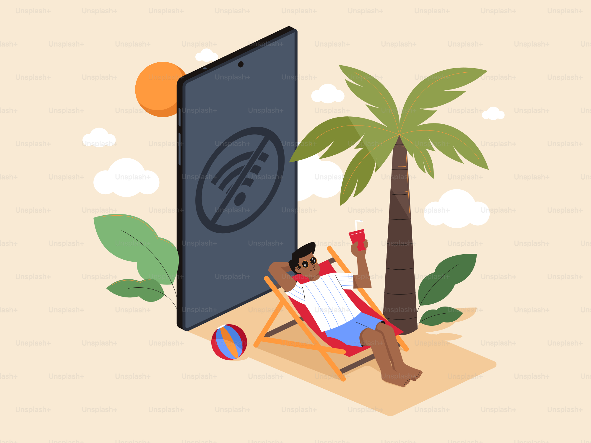 ヤシの木の隣の椅子に座っている男性