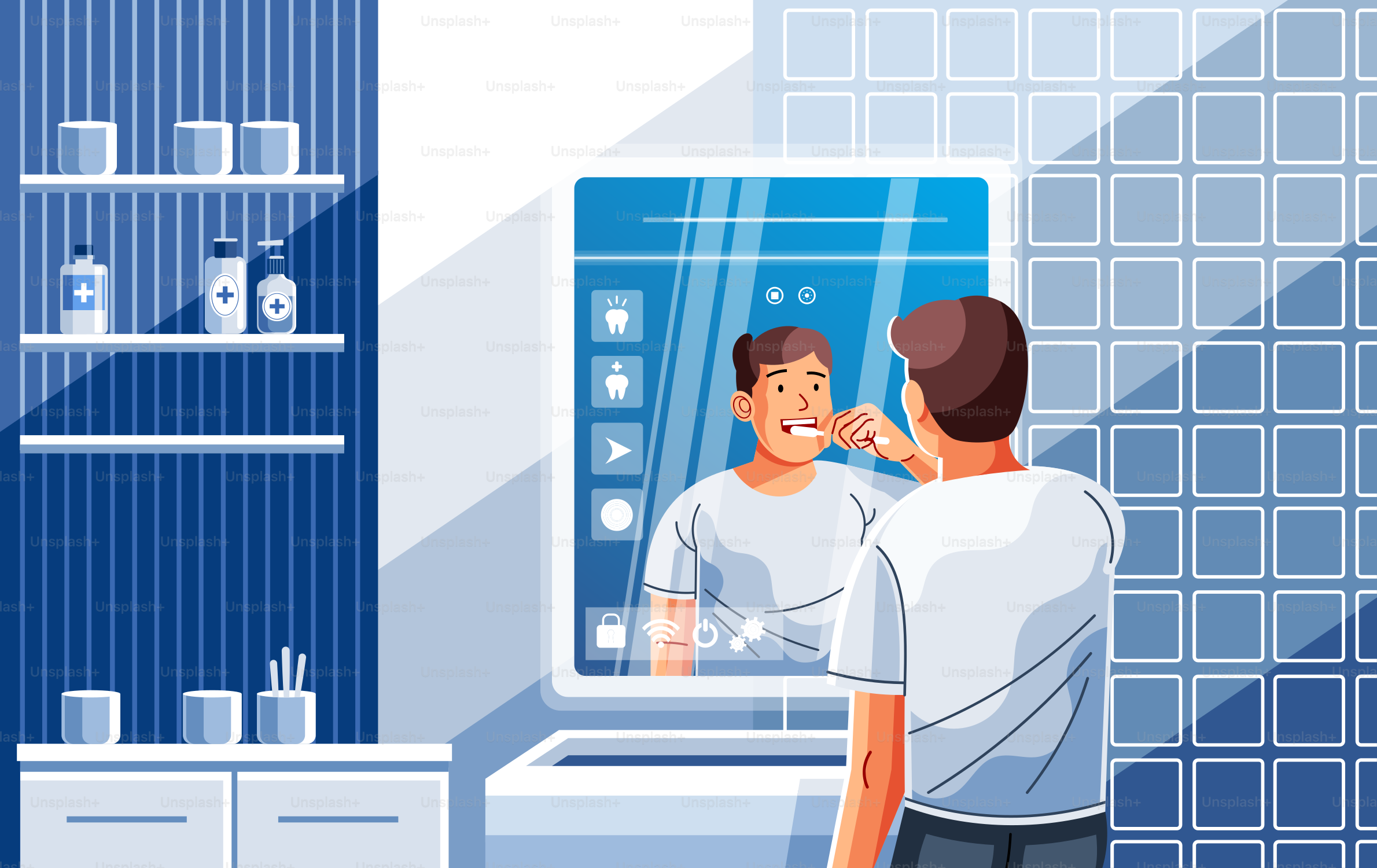 A man brushing his teeth in front of a mirror