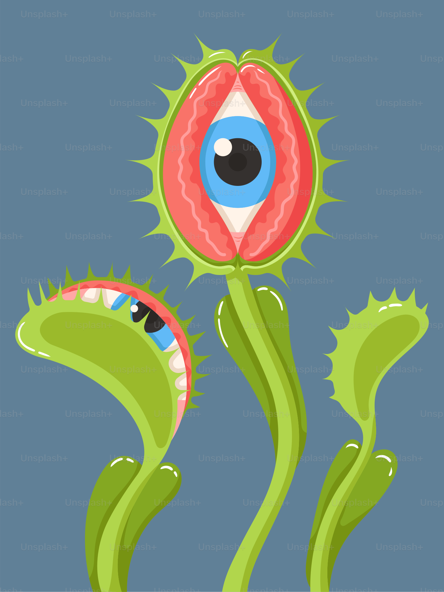 Una planta verde con dos ojos azules