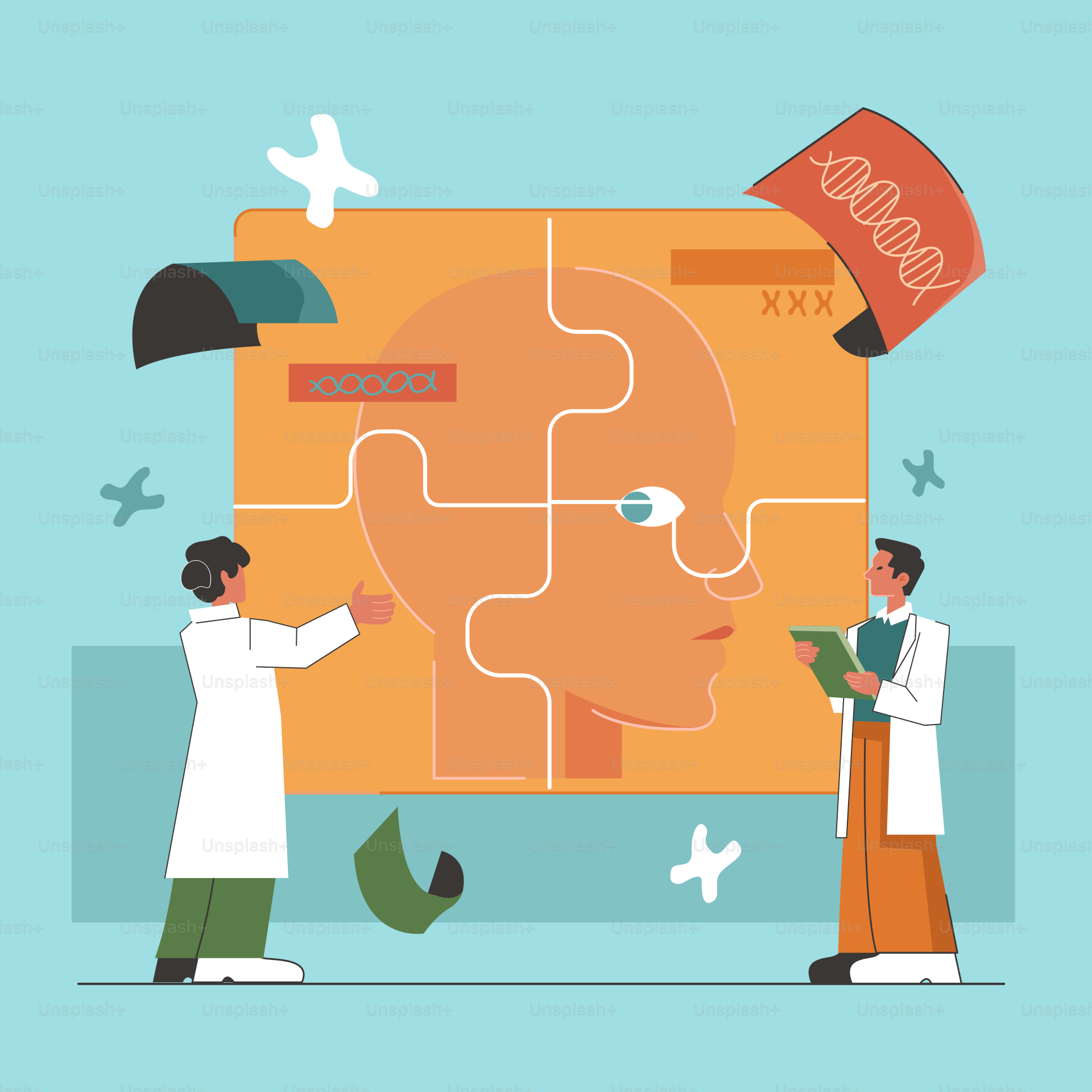 Two people are looking at a puzzle piece