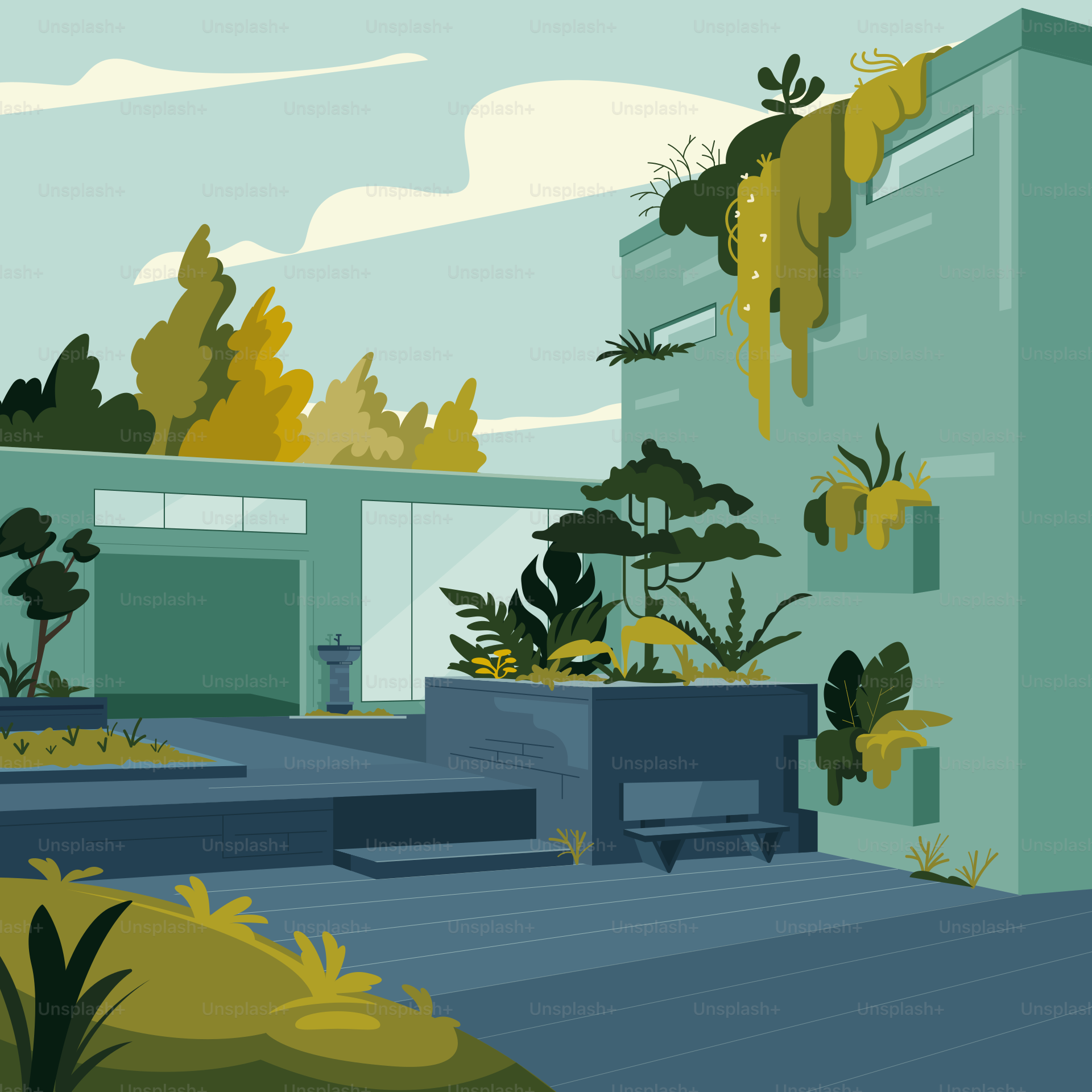 A painting of a house with a lot of trees