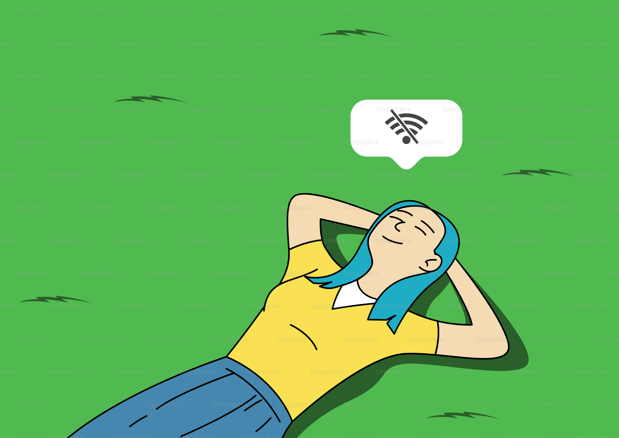 A person laying on the ground with a speech bubble above them
