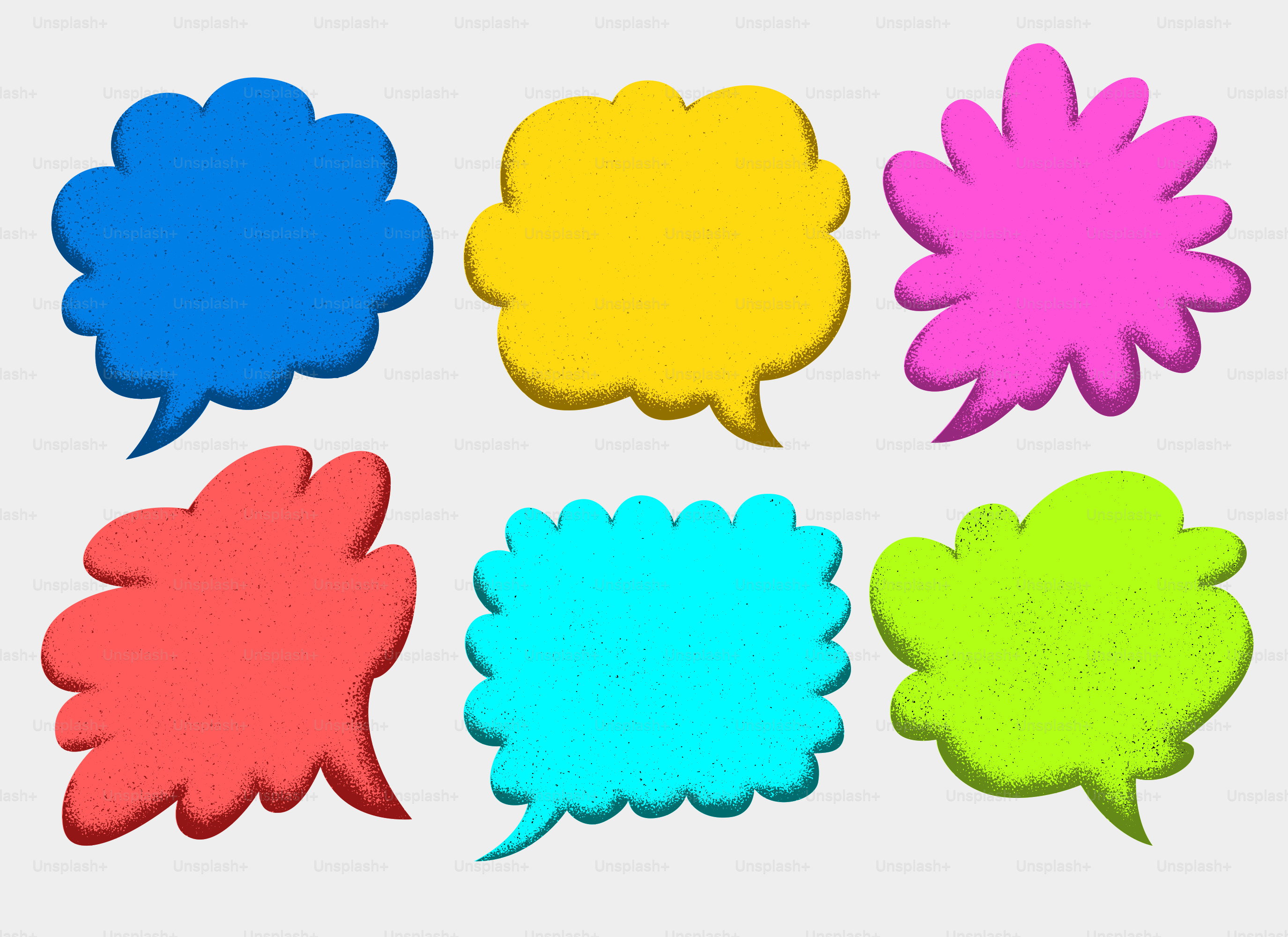 A group of different colored speech bubbles