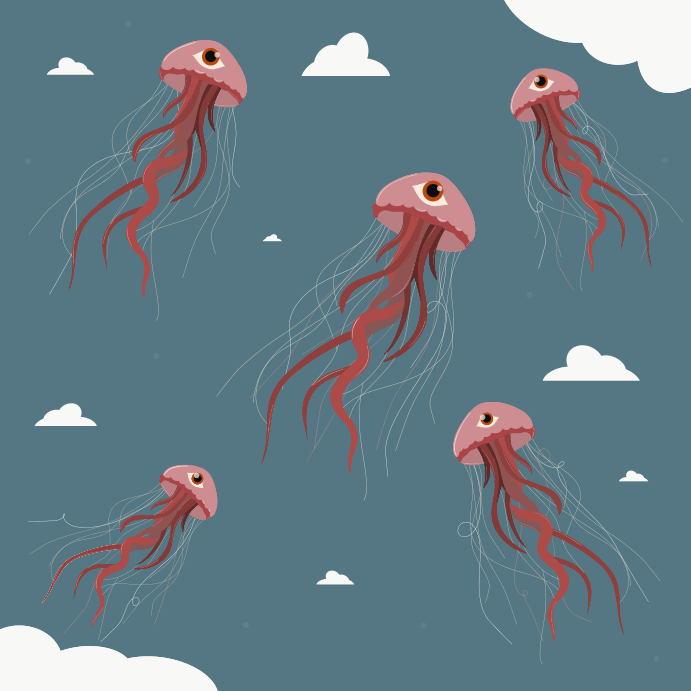 Un gruppo di meduse che fluttuano nel cielo