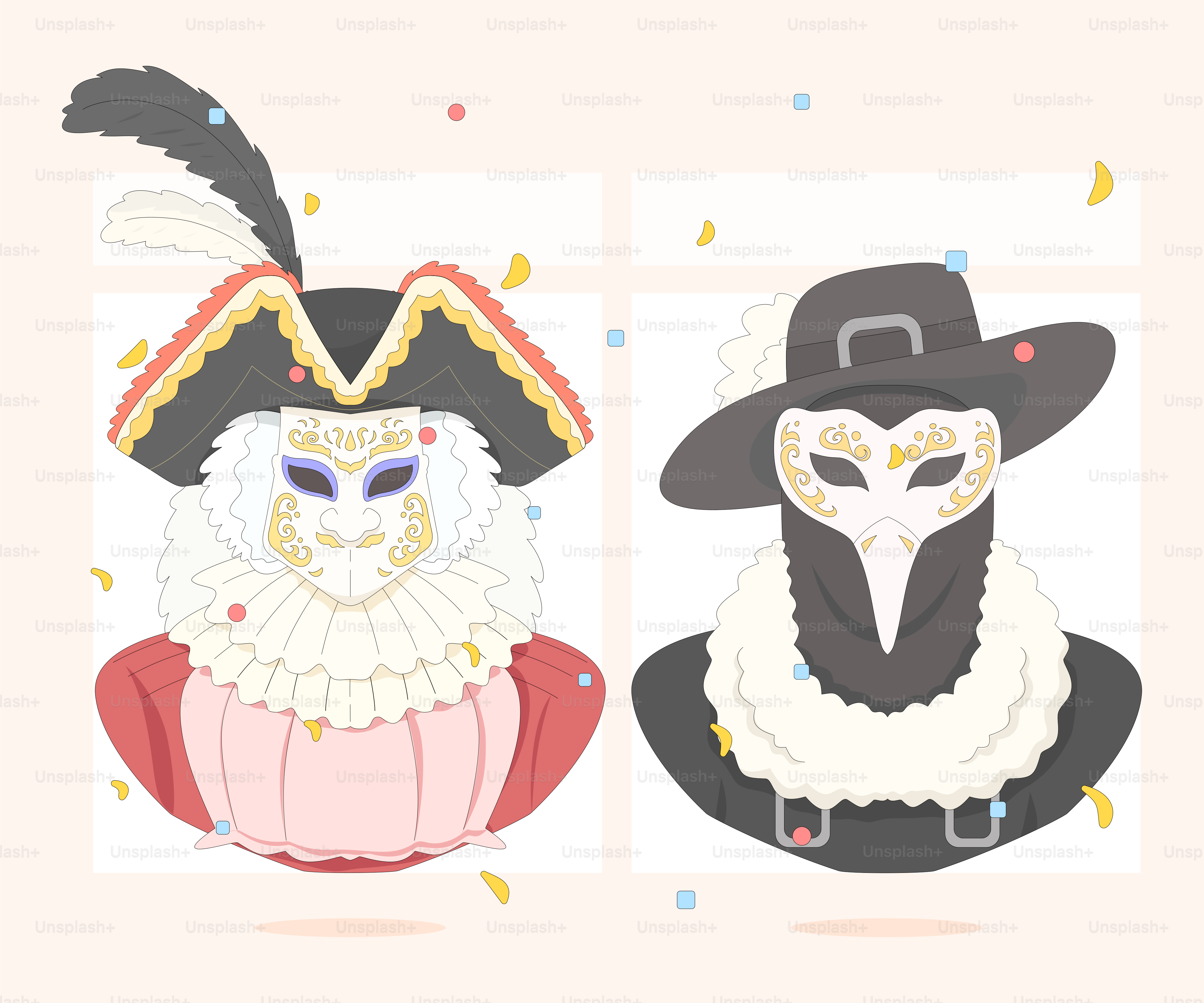 A couple of masks that are on top of each other