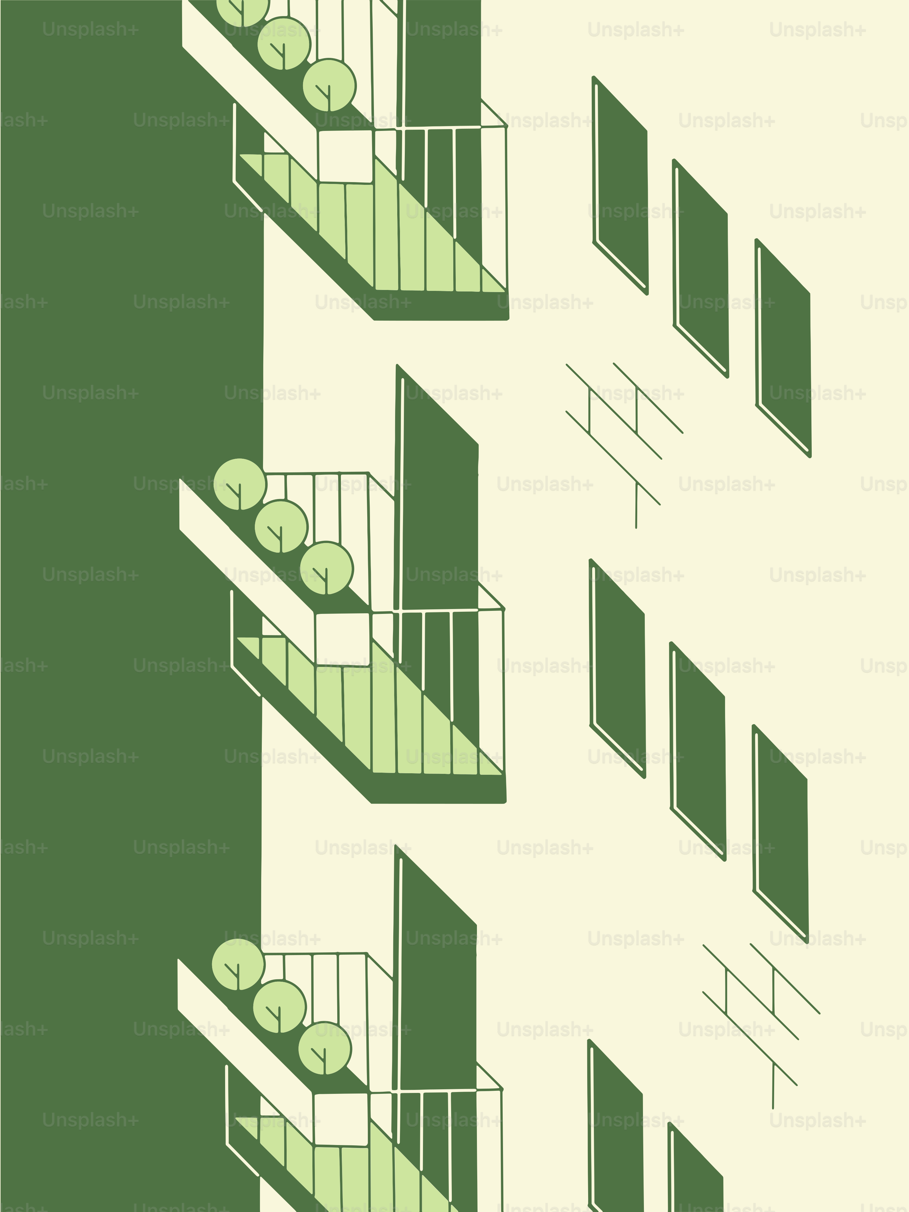A poster of a building with balconies and balconies