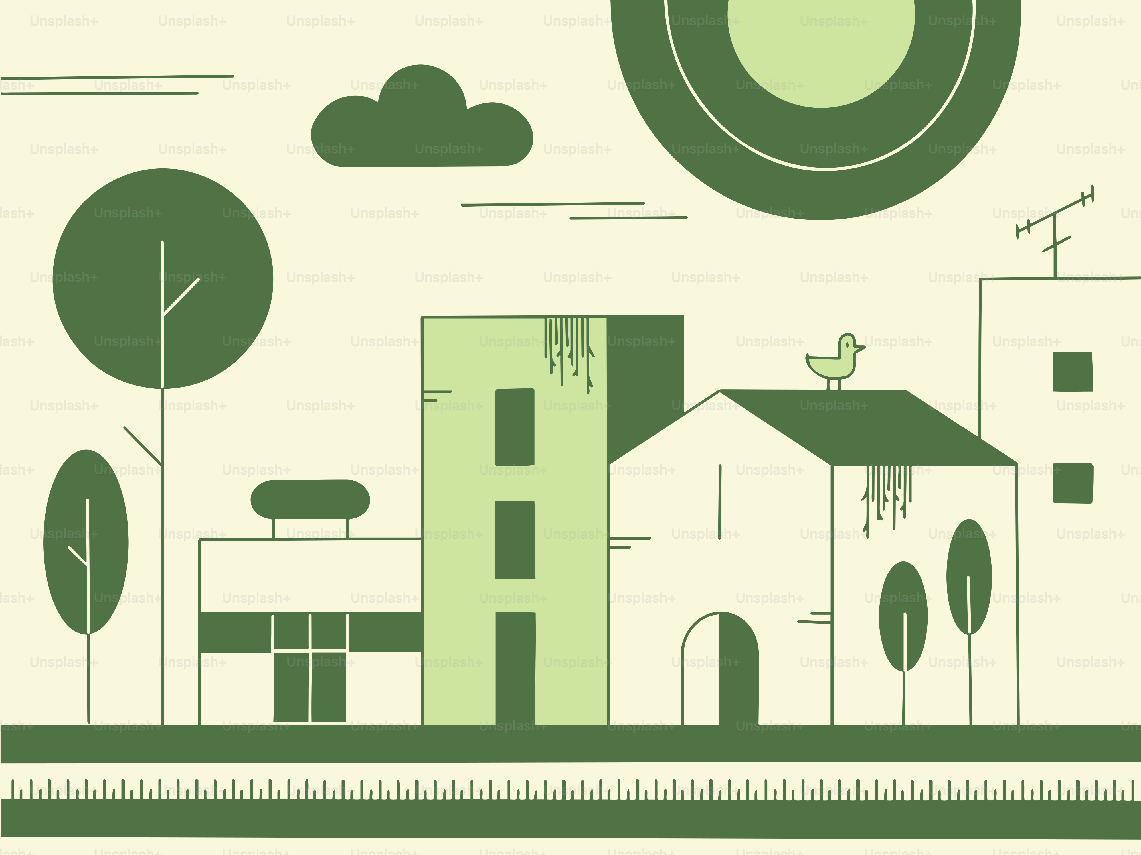 A picture of a city with buildings and trees