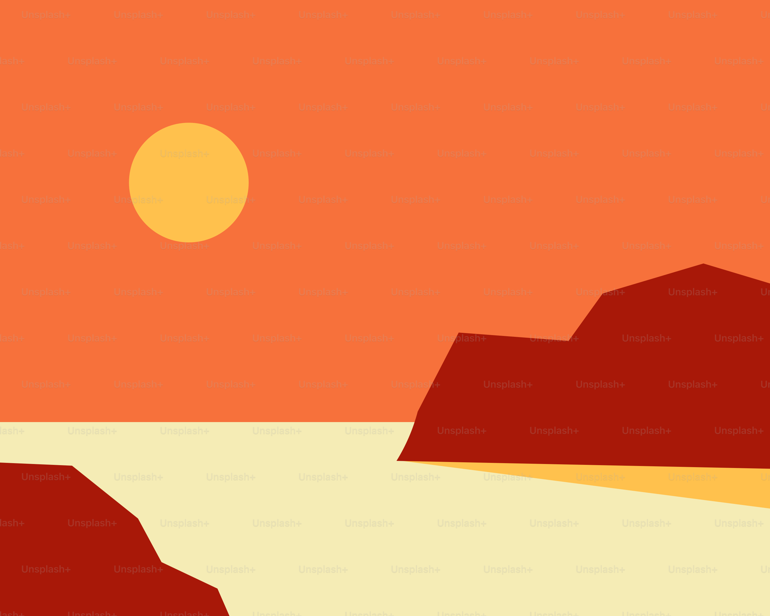 A painting of a sunset over a mountain range