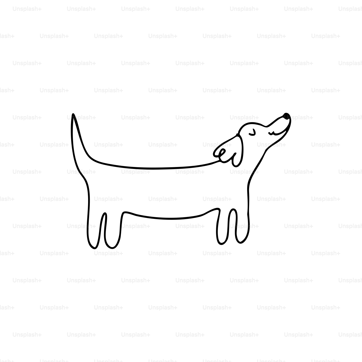 A line drawing of a dog on a white background