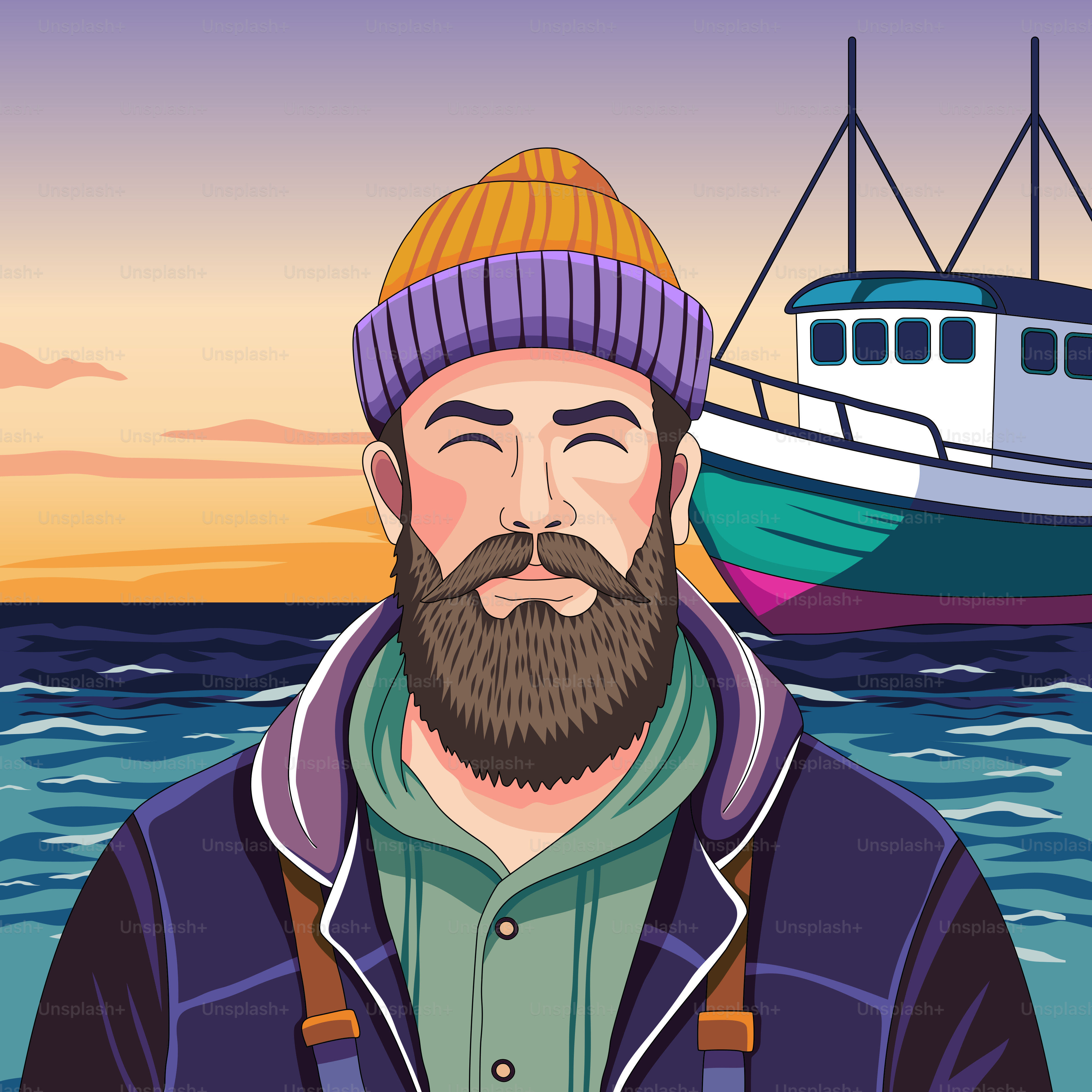 A man standing in front of a boat in the ocean