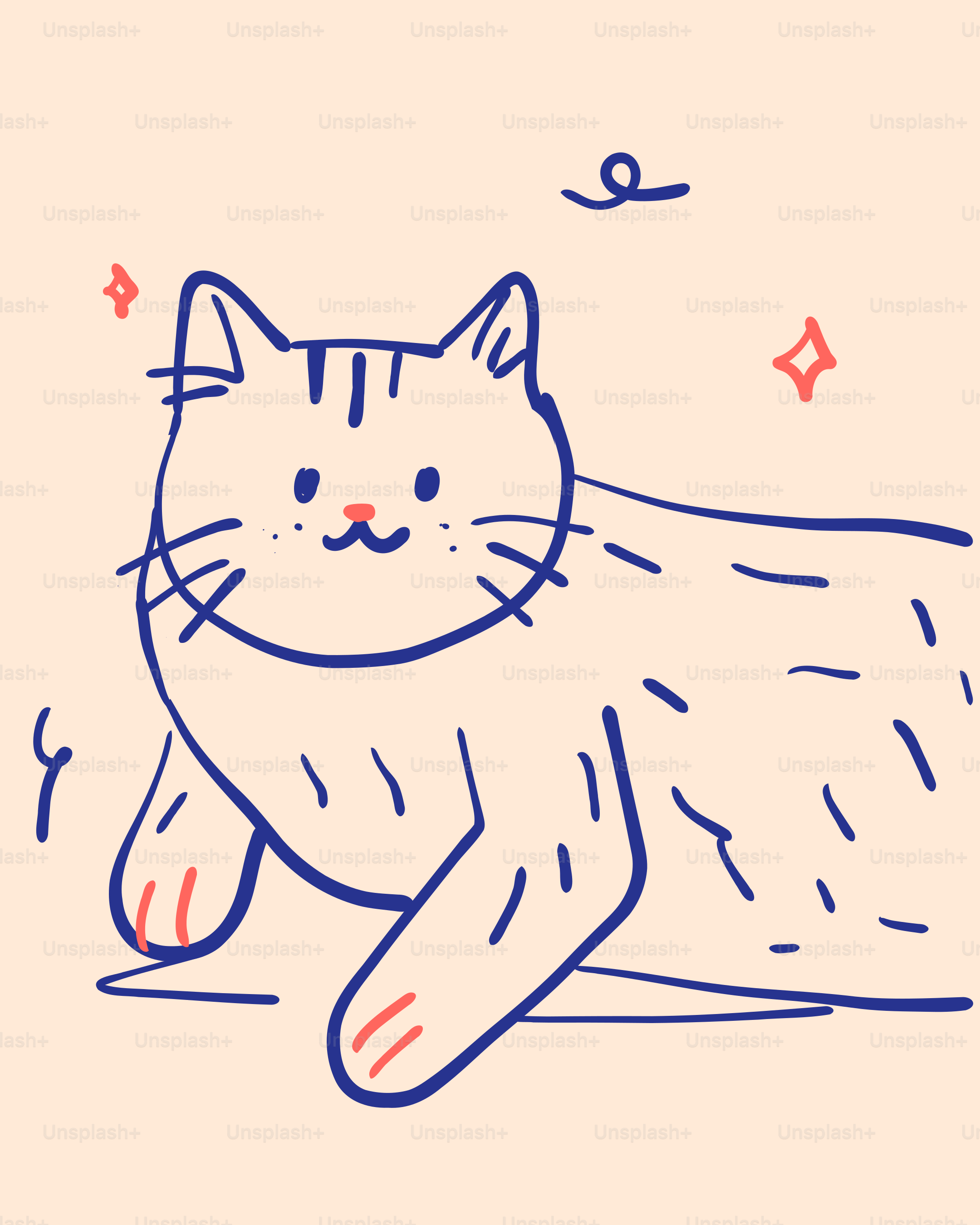 A drawing of a cat laying on the ground
