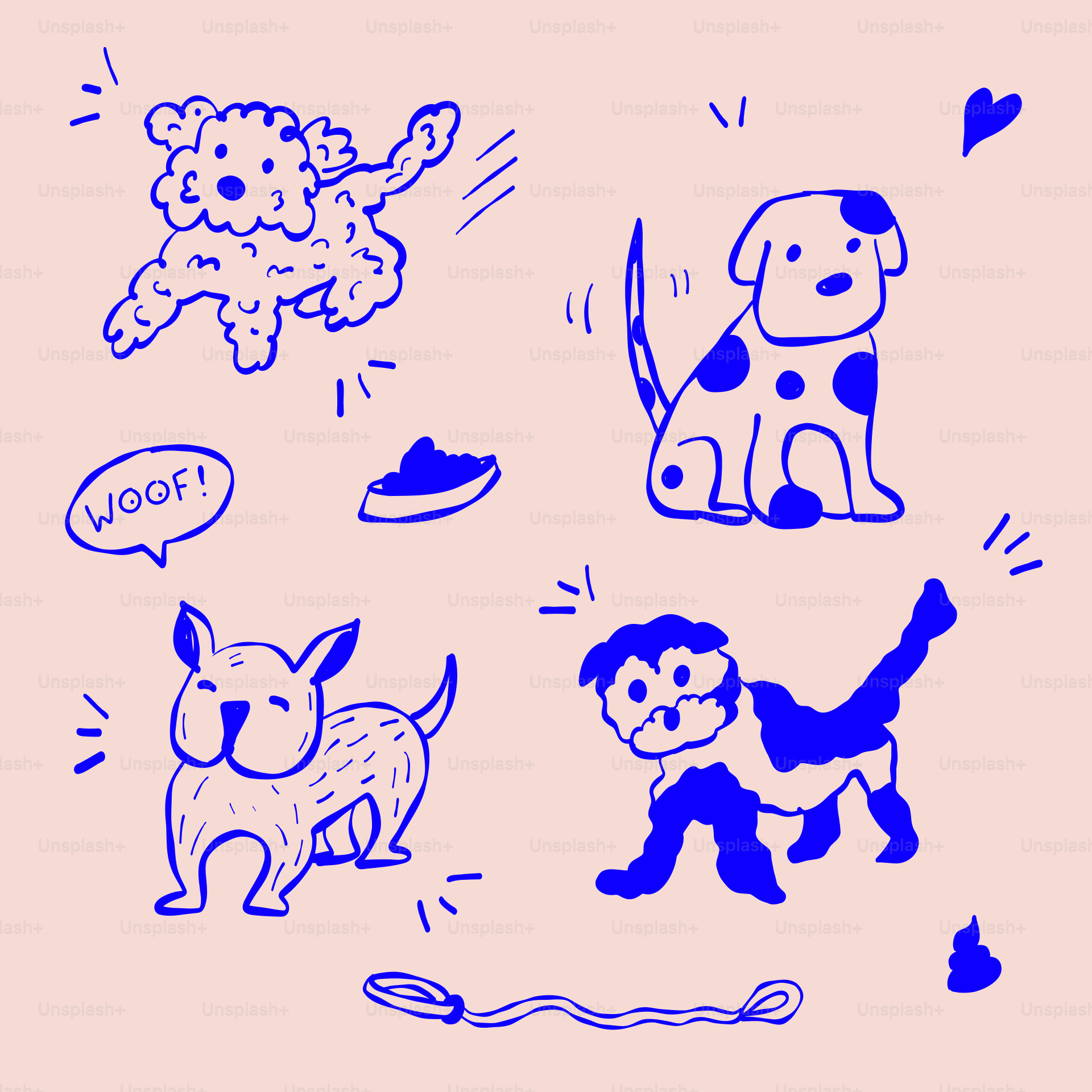 A drawing of a dog and a cat on a pink background