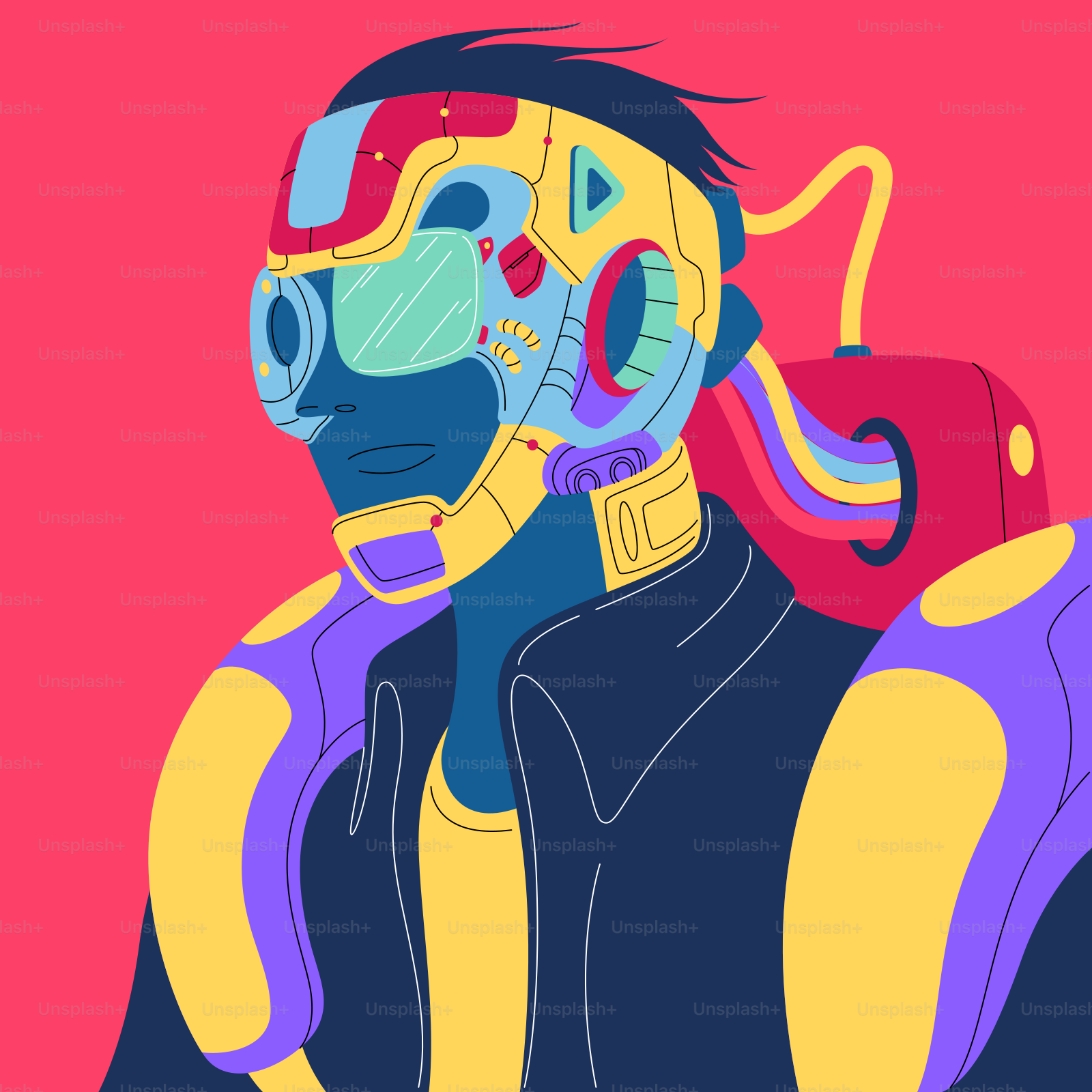 ガスマスクとゴーグルをつけた男