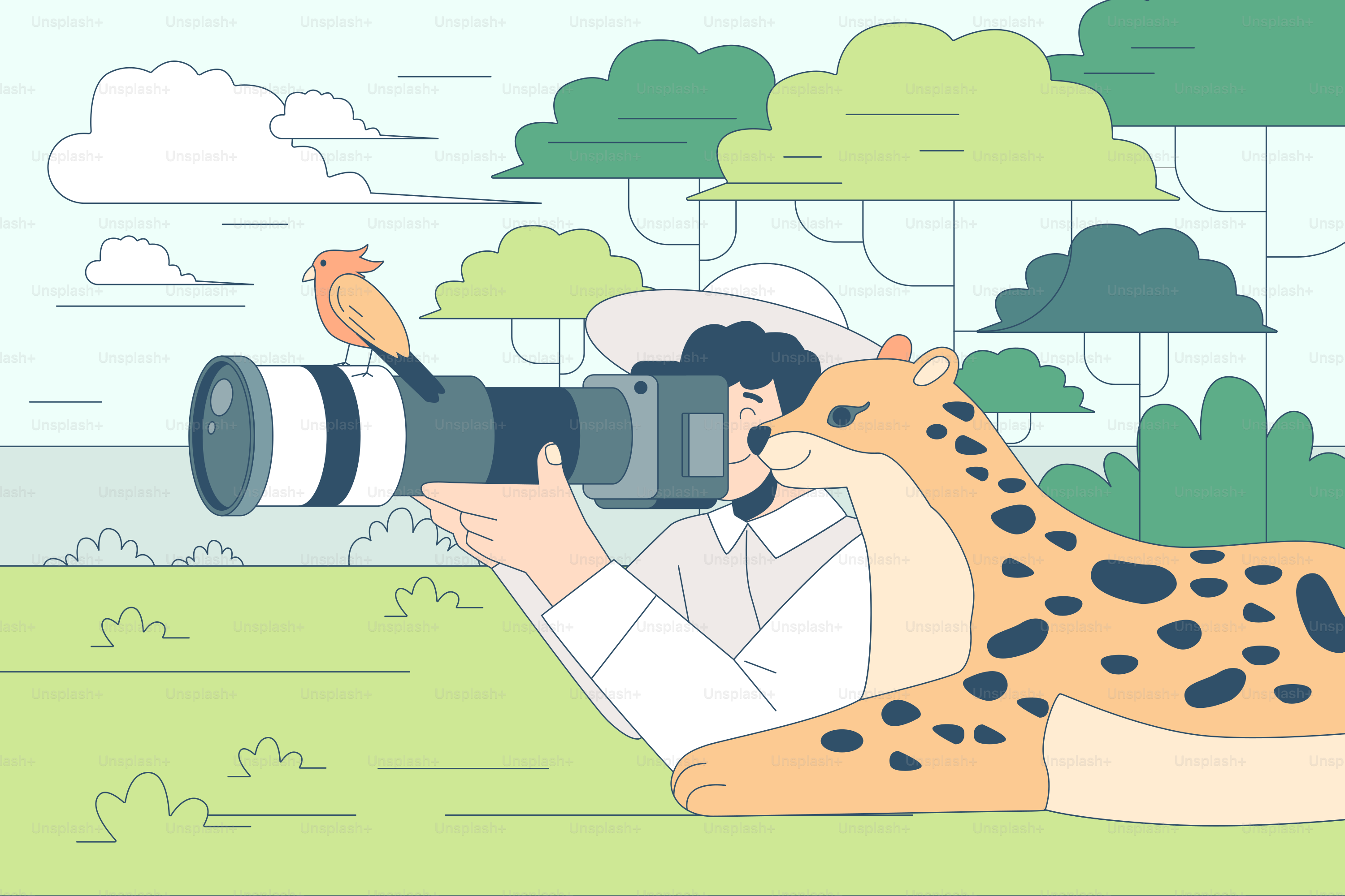 Ein Mann, der mit einer Kamera ein Foto von einem Geparden macht.