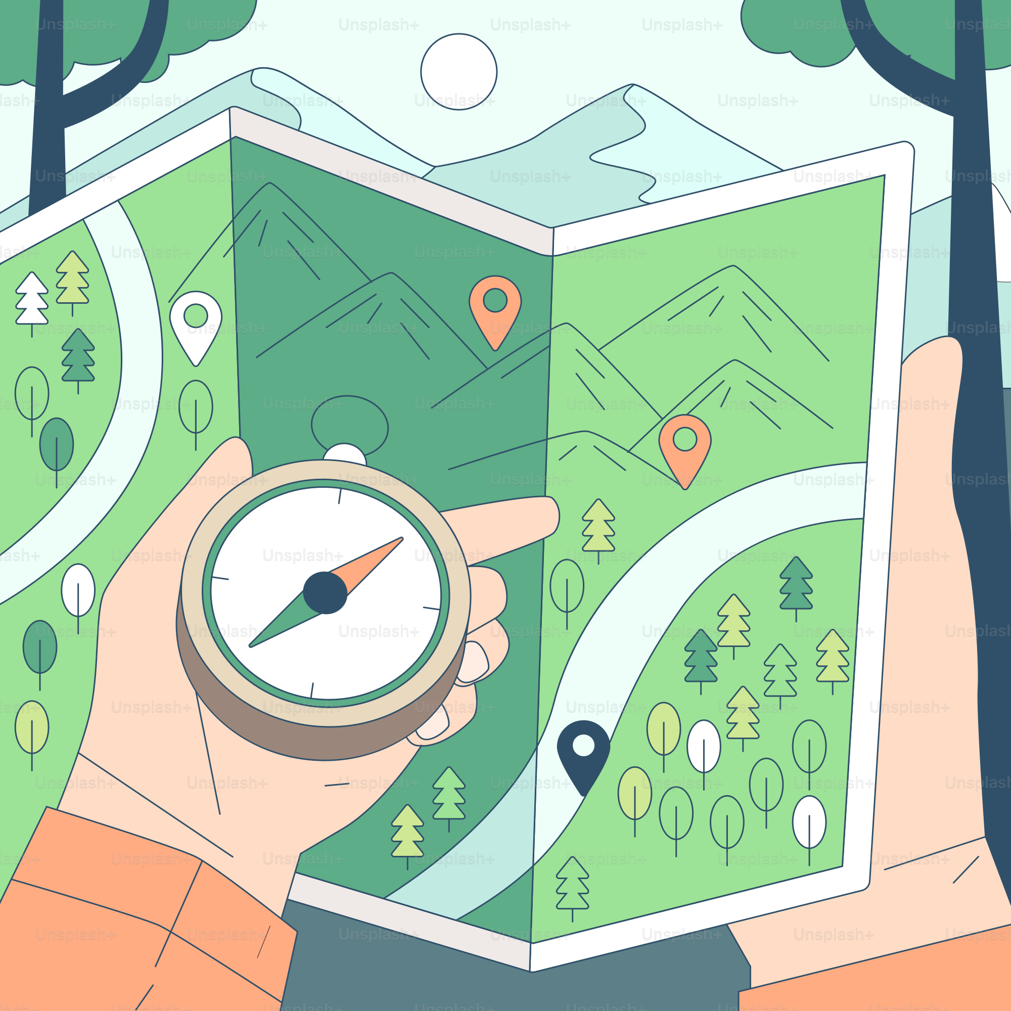 A person holding a map and a compass