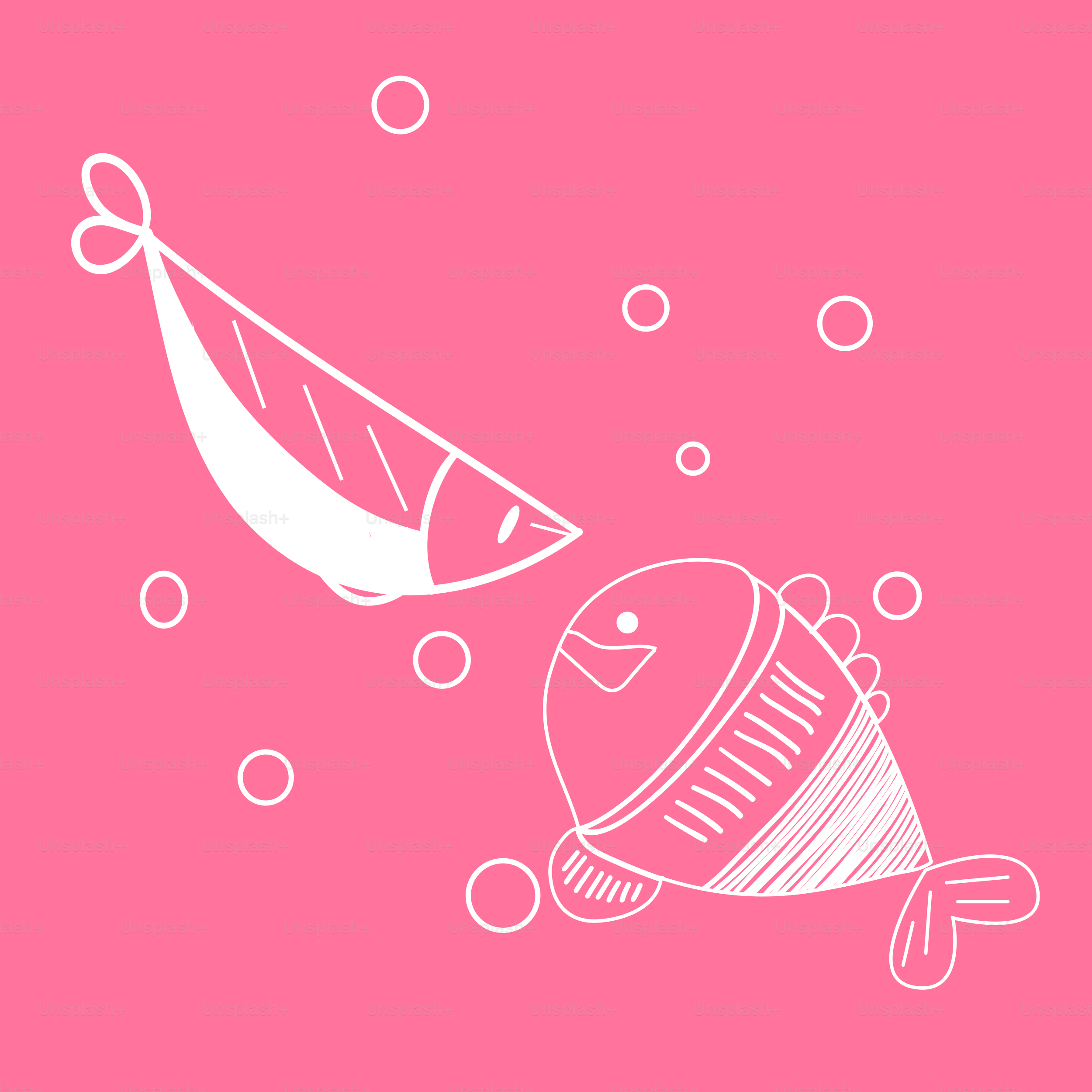 A pink background with a fish and a flag