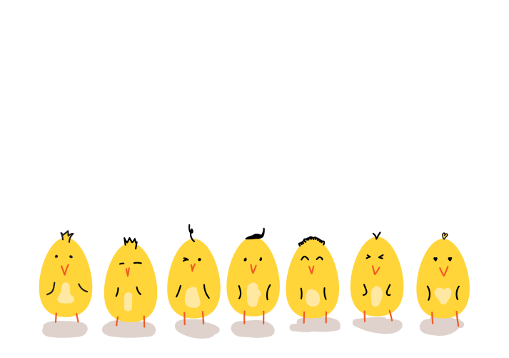 A row of little yellow chicks standing next to each other