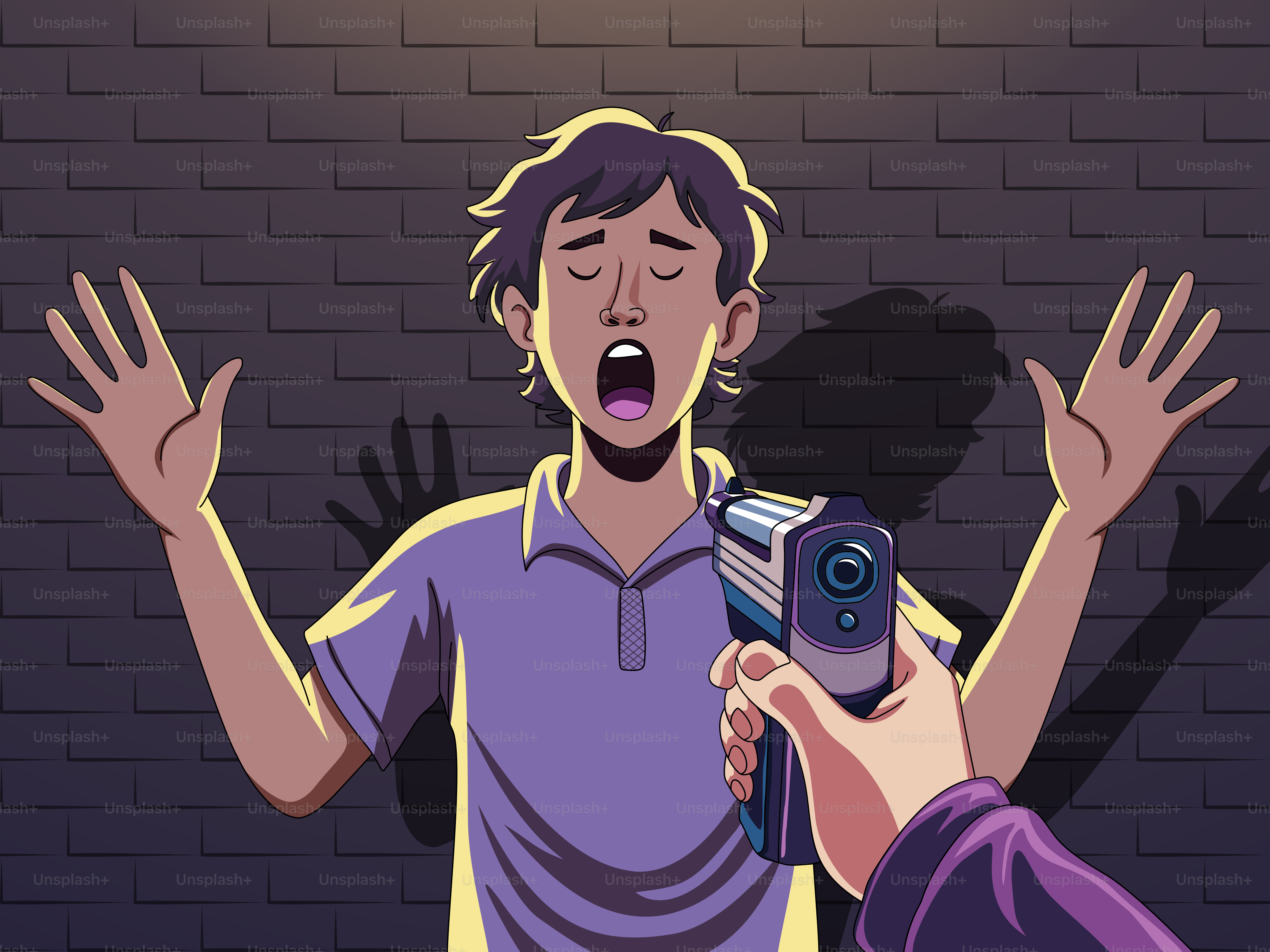 Un homme tenant une caméra devant un mur de briques