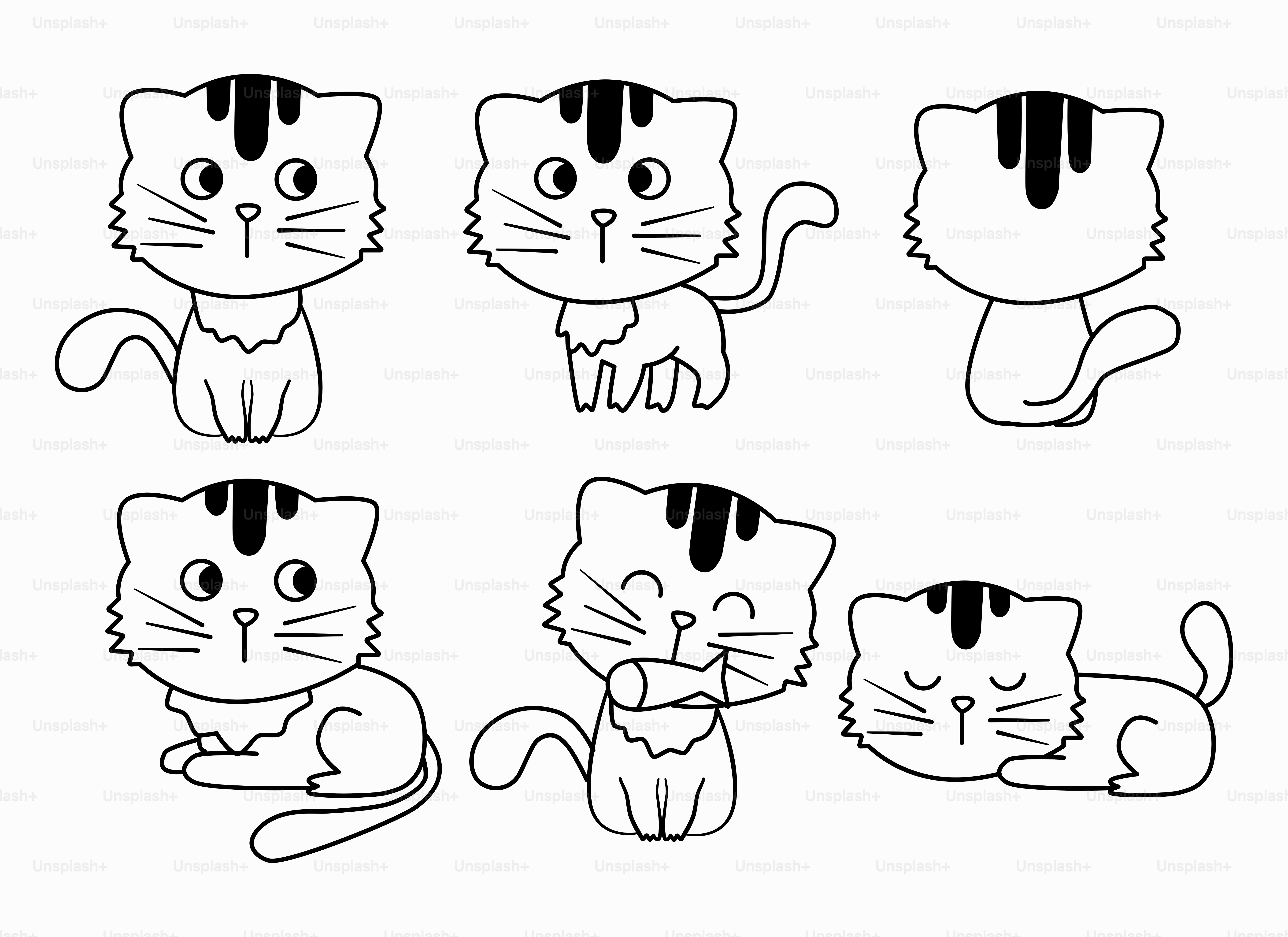 다양한 표정을 가진 고양이 그림입니다 벡터 – Unsplash의 마리 이미지, image size:3000x2182